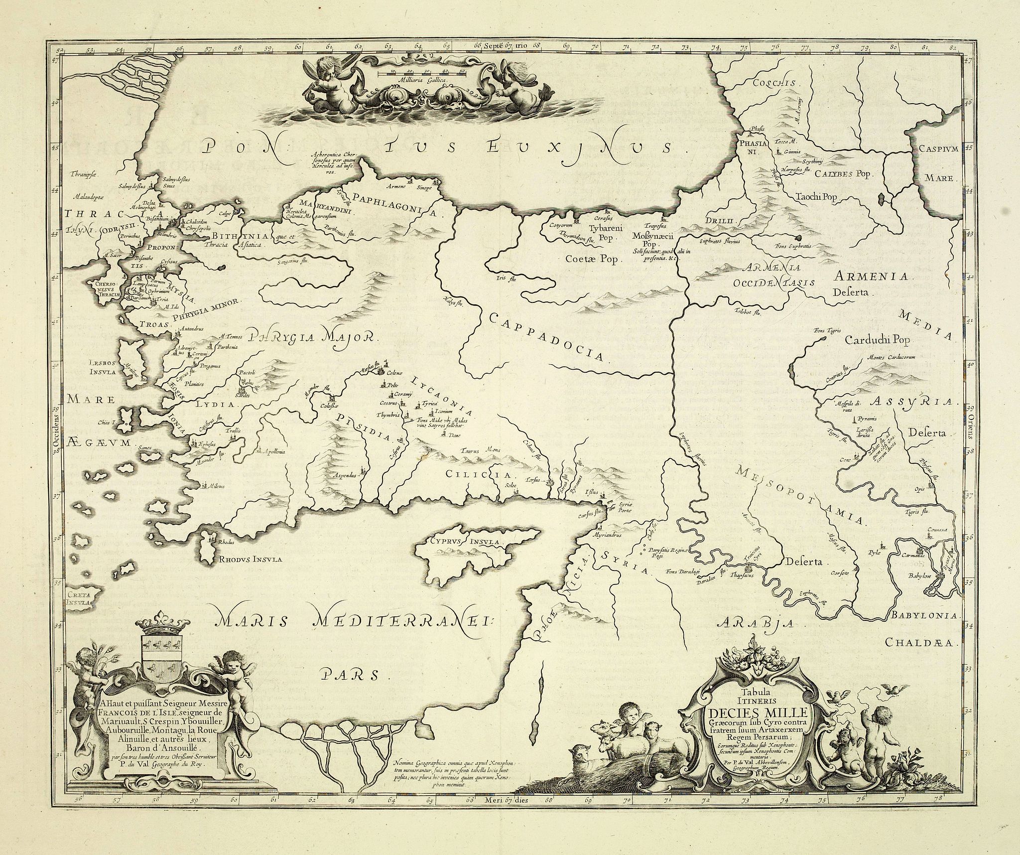 JANSSONIUS, J., Tabula Itineris Decies Mille Graecorum sub Cyro... Per P. du Val. . ., antique map, old maps
