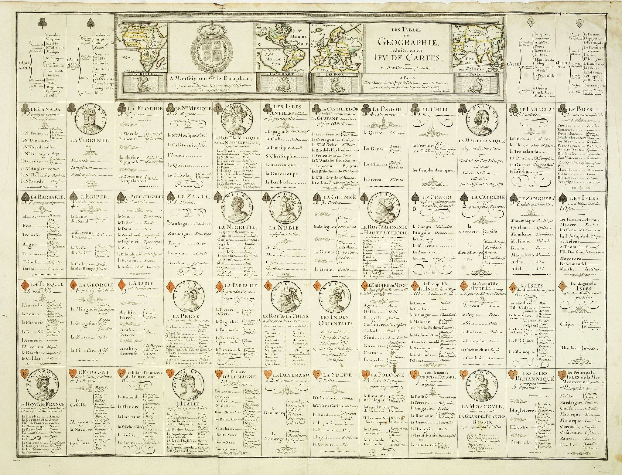DU VAL, P., Les Tables de Geographie, reduites en un Jeu de Cartes., antique map, old maps