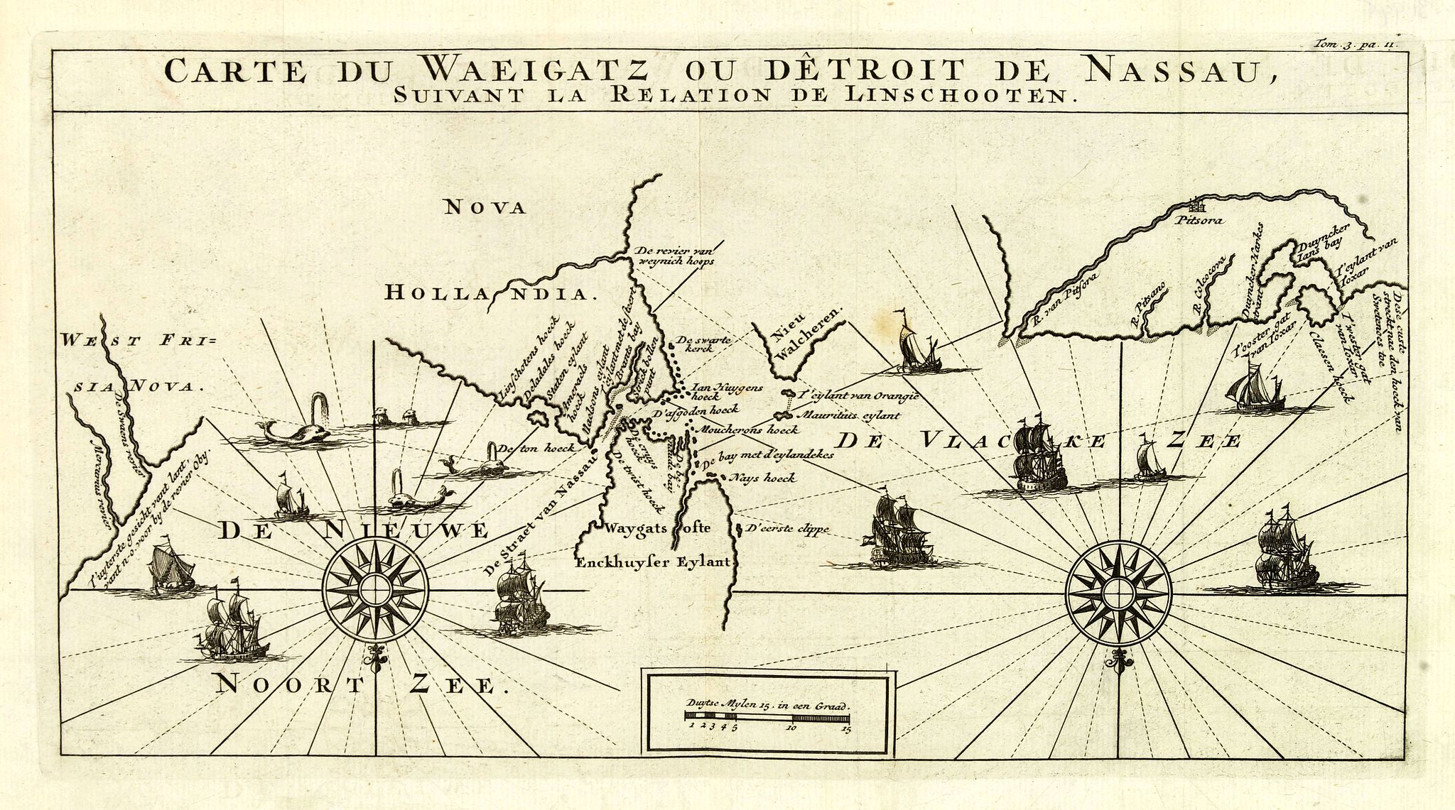 BERNARD, J.F., Carte Du Waeigatz ou Detroit De Nassau Suivant la Relation De Linschooten., antique map, old maps