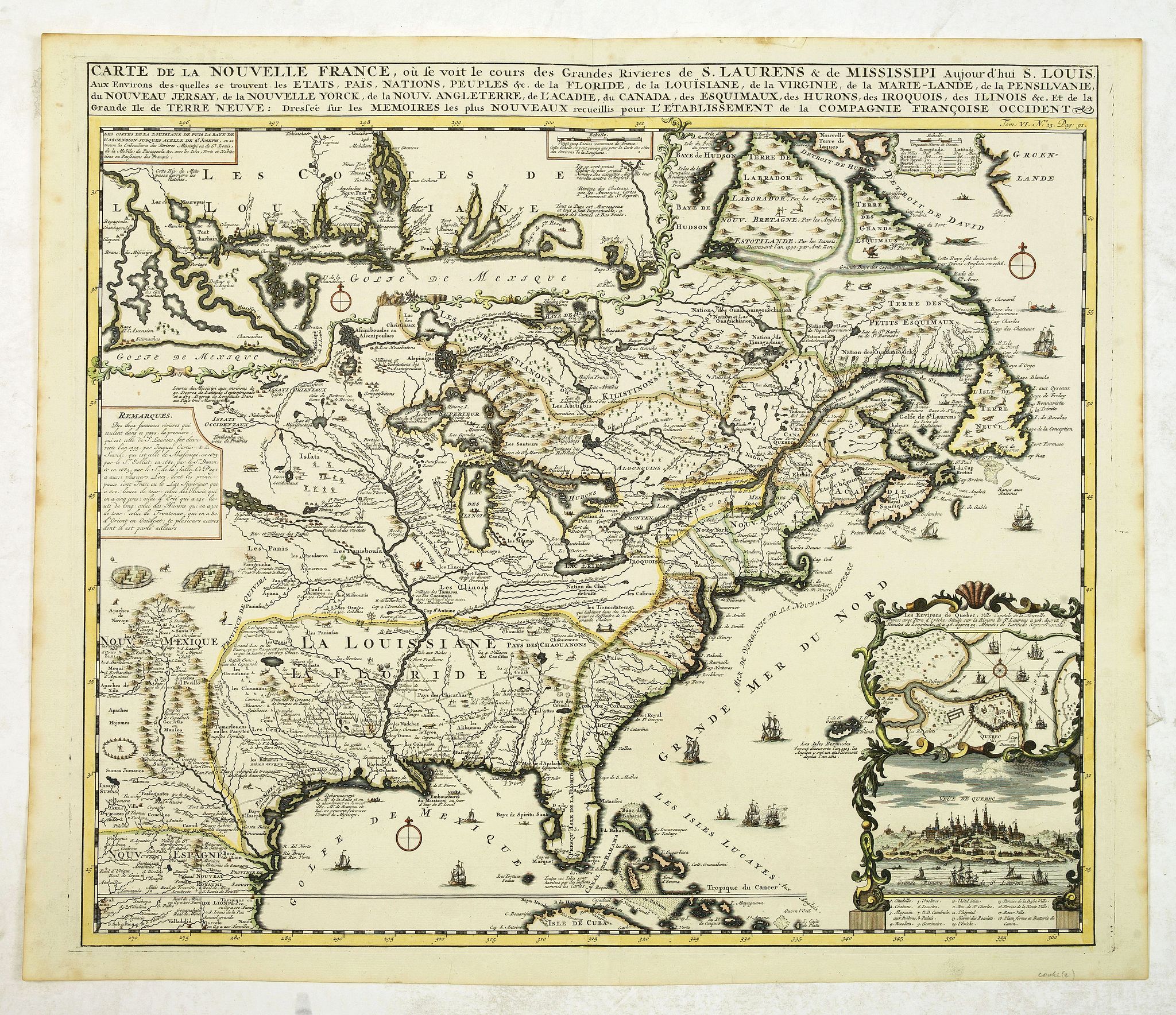 CHATELAIN, H., Carte de la Nouvelle Franc où se voit le cours des Grandes Rivières de St Laurens et de Mississipi Aujourd'hui St Louis . . ., antique map, old maps