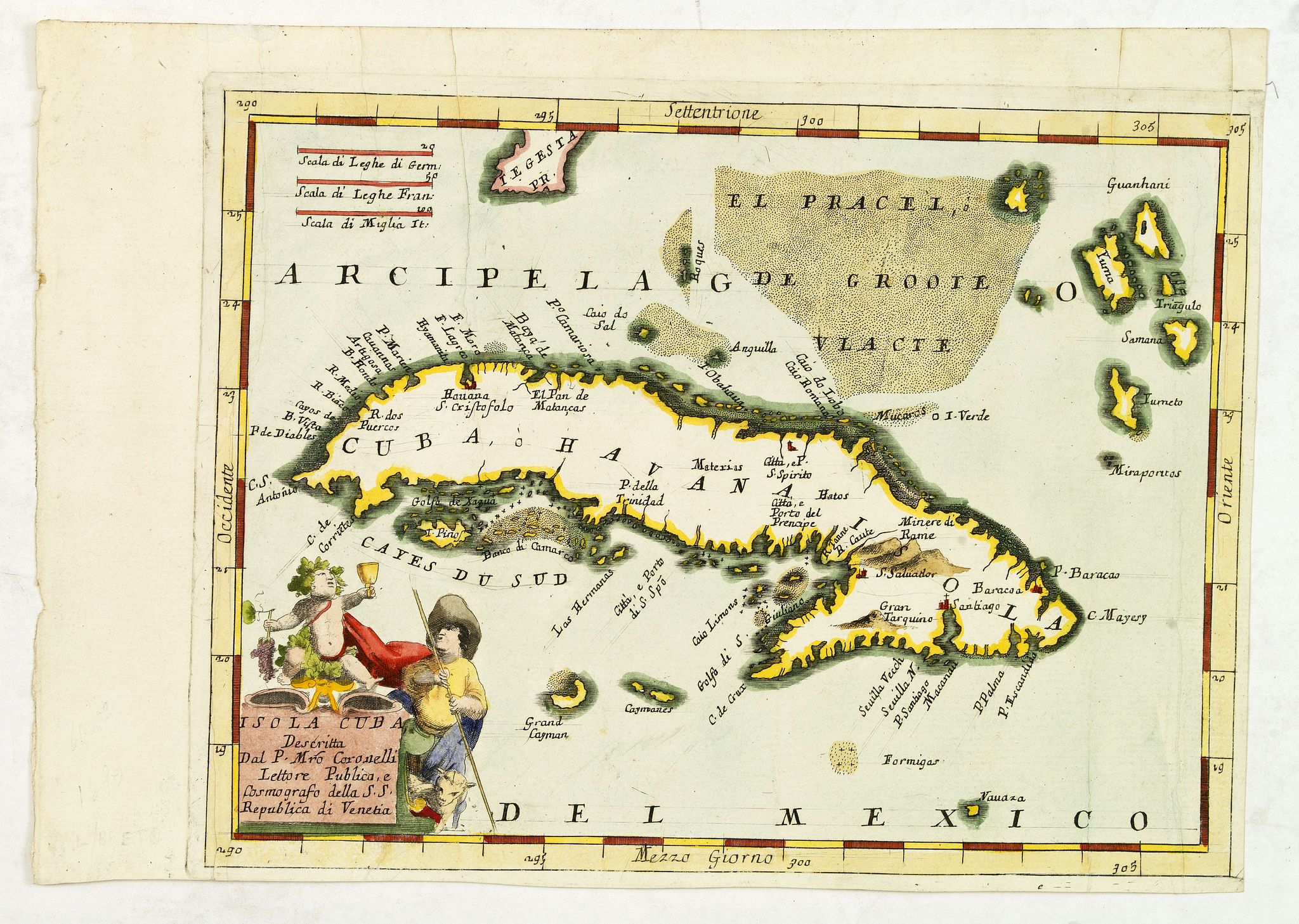 CORONELLI, V., Isola Cuba Descritta dal P. Mro Coronelli, antique map, old maps