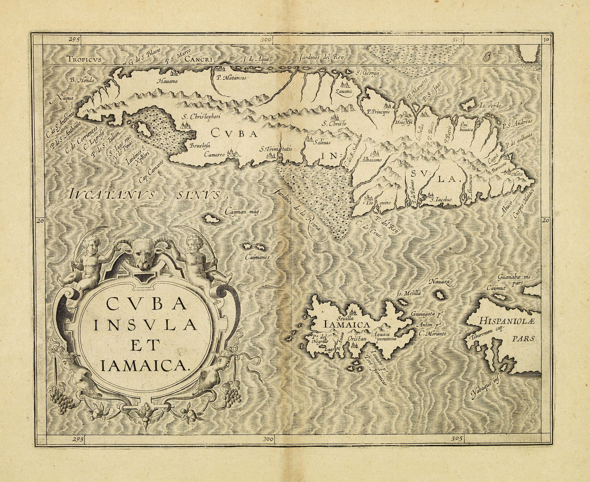 WYTFLIET, C. VAN, Cuba Insula et Jamaica., antique map, old maps