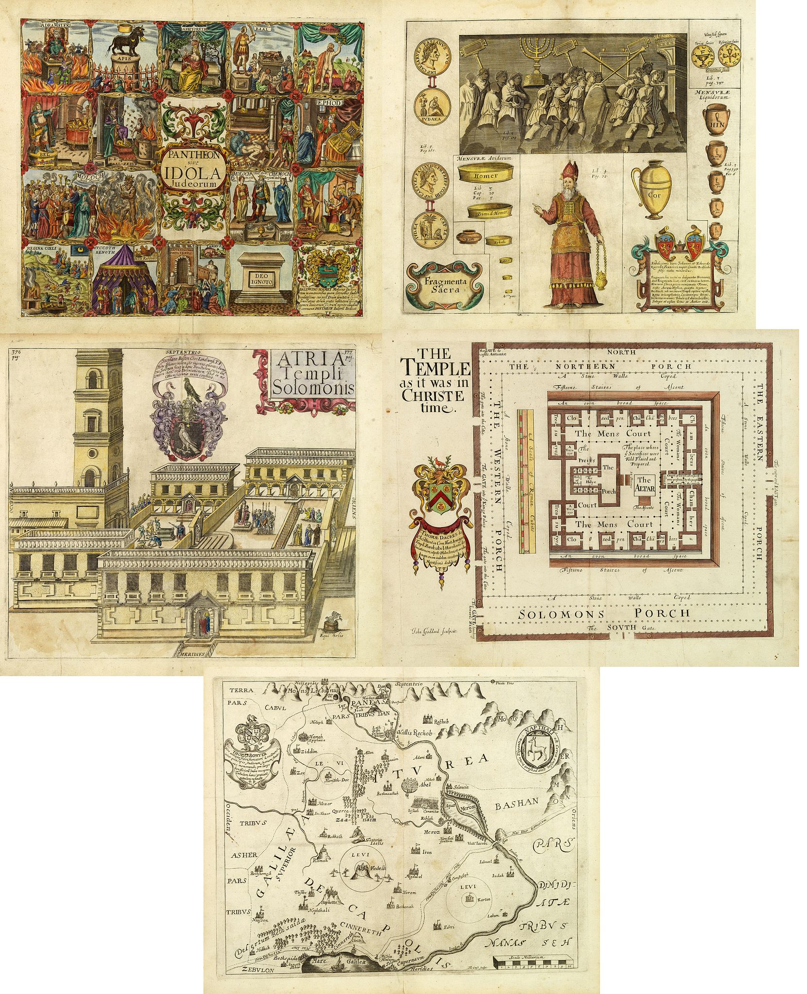 VAUGHAN, R., Pantheon sive Idola Judeorum. (together with) Atria Templi Solomonis (together with 4 other maps), antique map, old maps