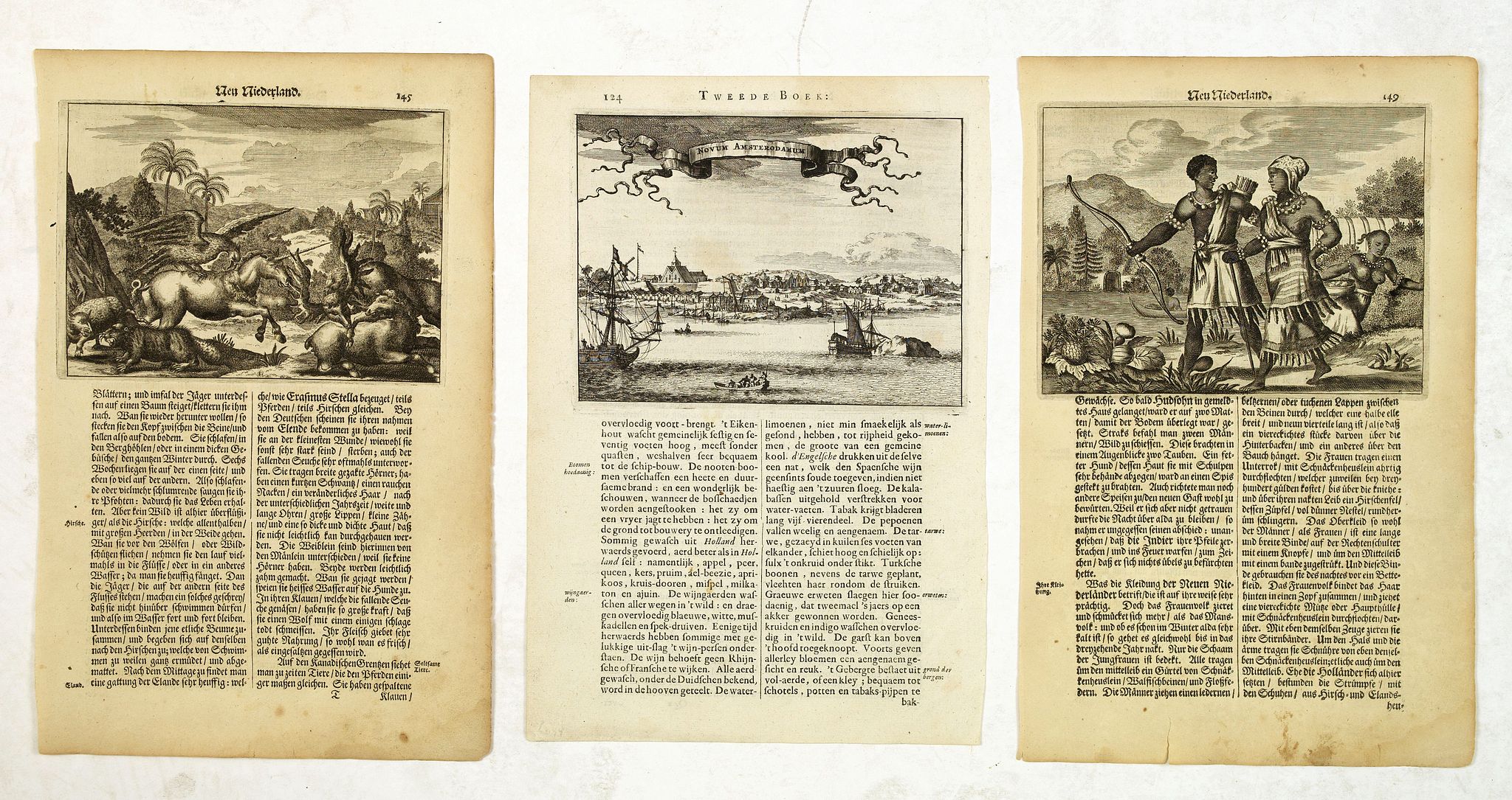 MONTANUS, A., Novum Amsterodamum. . . (together with 2 other scenes in New England), antique map, old maps