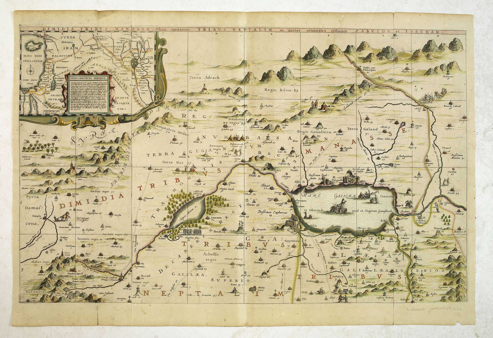 HORNIUS, G., Dimidia Tribus Manasse Ultra Iordanem, Tribus Neptalim et partes orientales tribuum Zabulon et Isachar., antique map, old maps