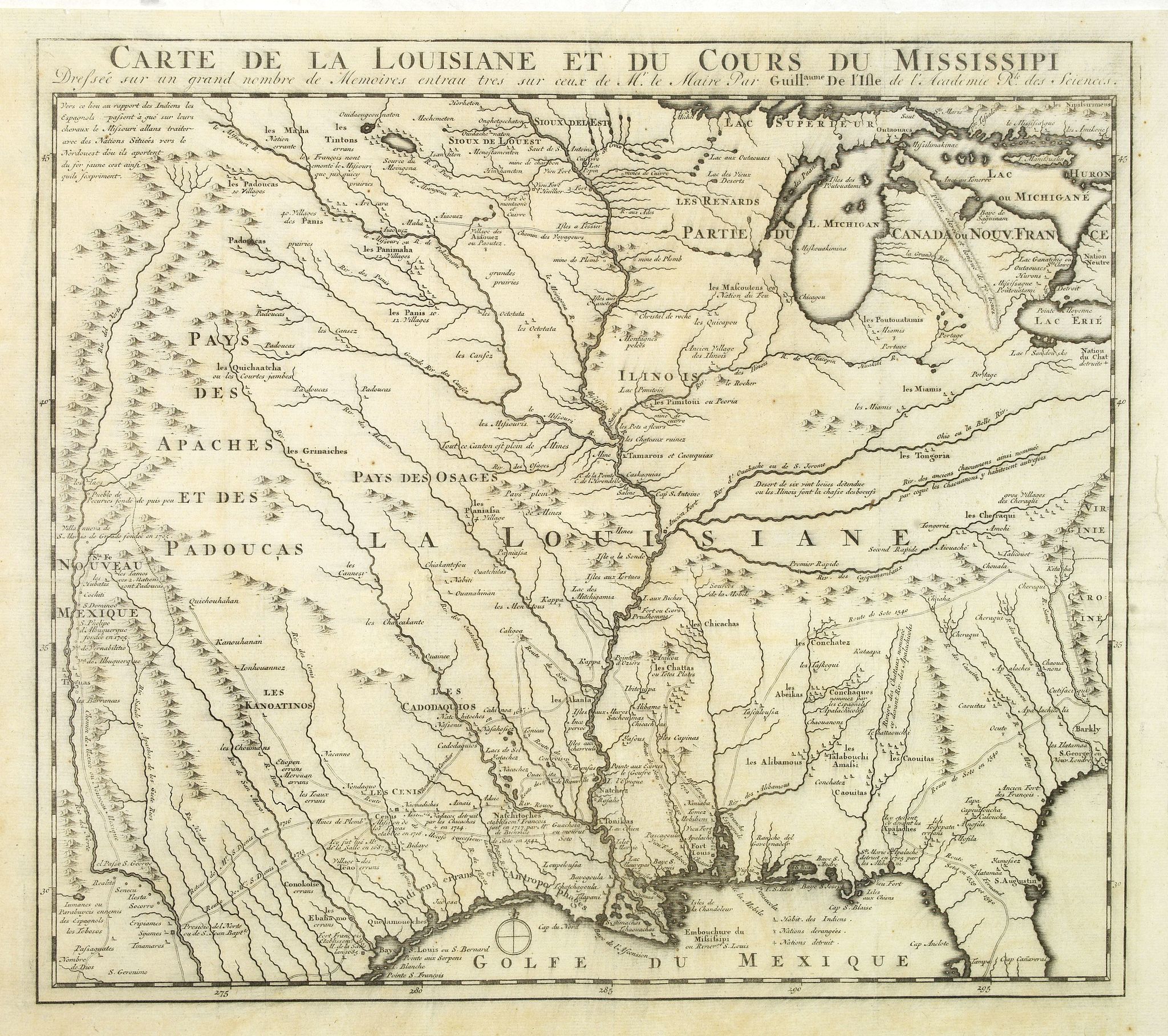 ANONYMOUS, Carte de la Louisiane et du Cours du Mississipi Dressée sur un grand nombre de Memoires., antique map, old maps