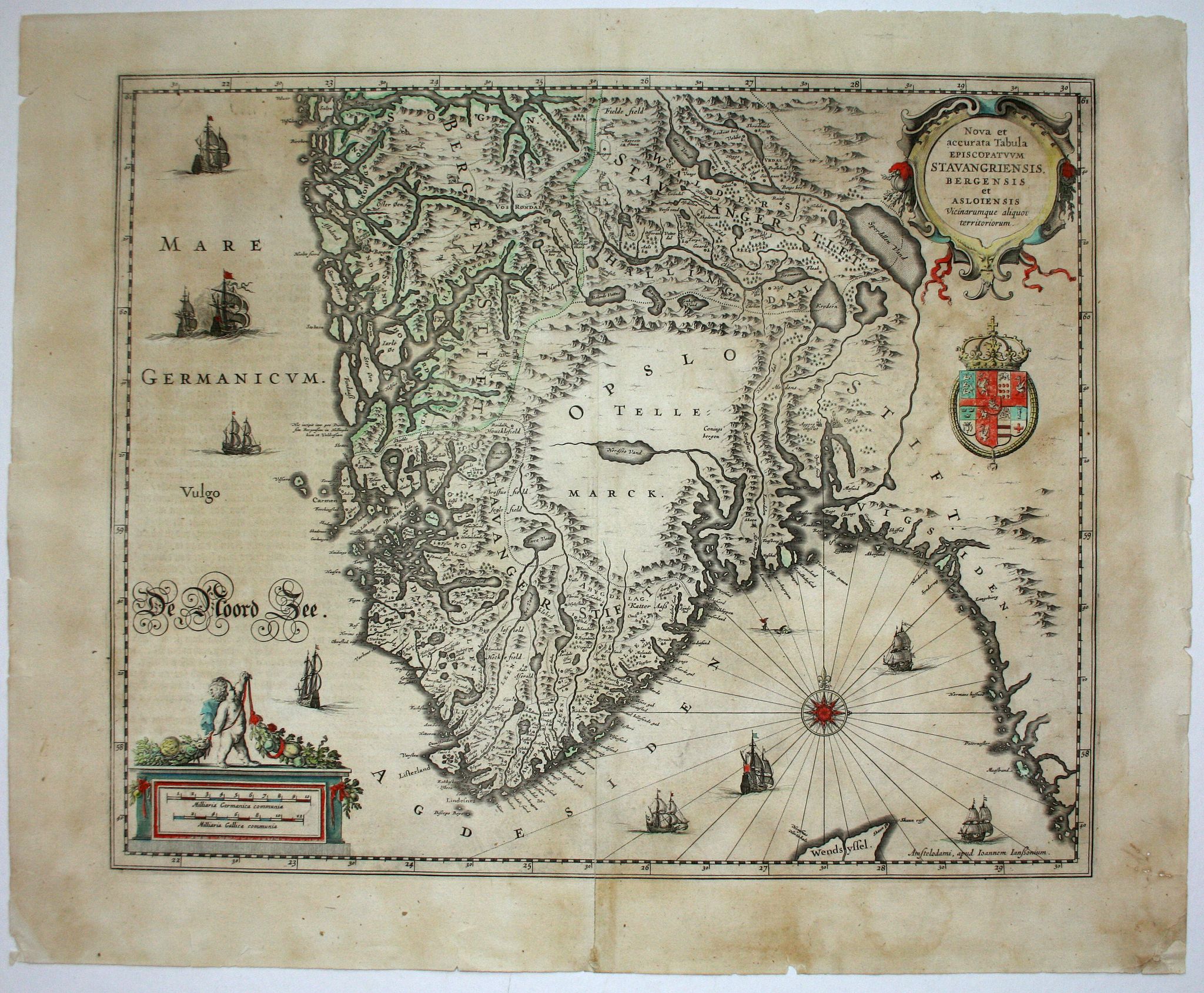 JANSSONIUS, J., Nova et accurata tabula Episcopatuum Stavangriensis, Bergensis et Asloiensis., antique map, old maps