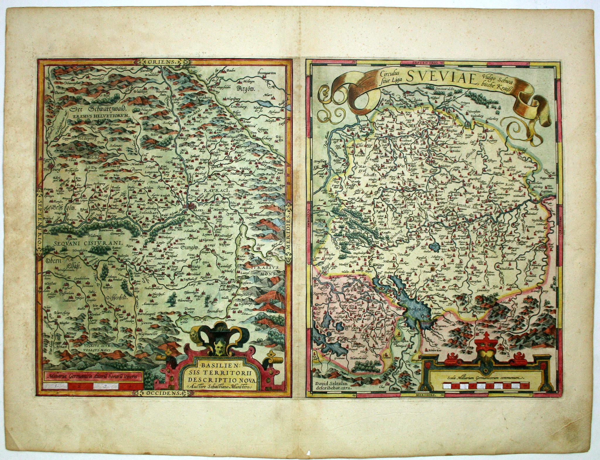 ORTELIUS, A., Basiliensis territorii descriptio nova./Circulus sue Liga. . ., antique map, old maps