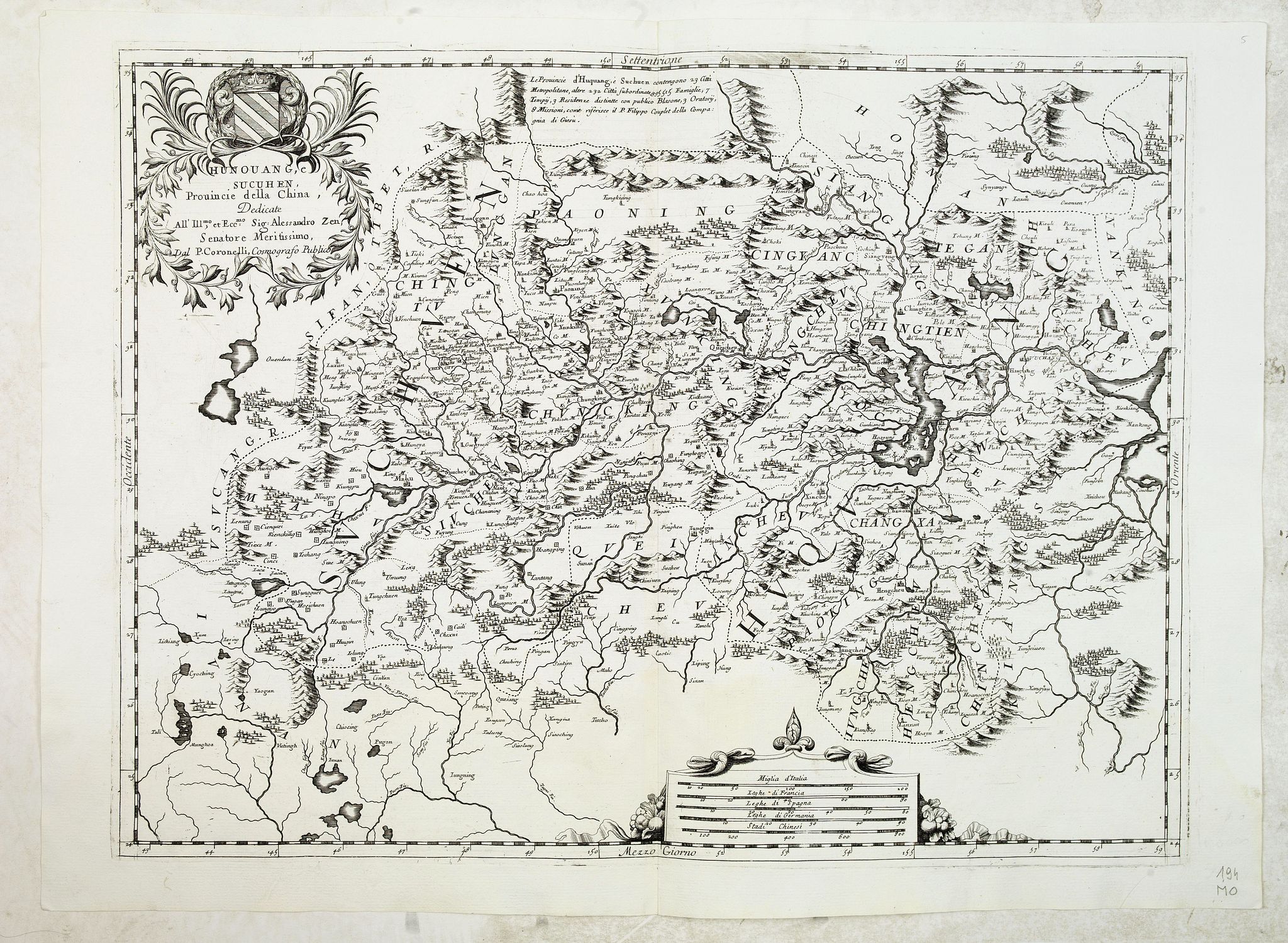 CORONELLI, V.M., Hunouang, e Sucuhen, Provincie della Cina. . ., antique map, old maps