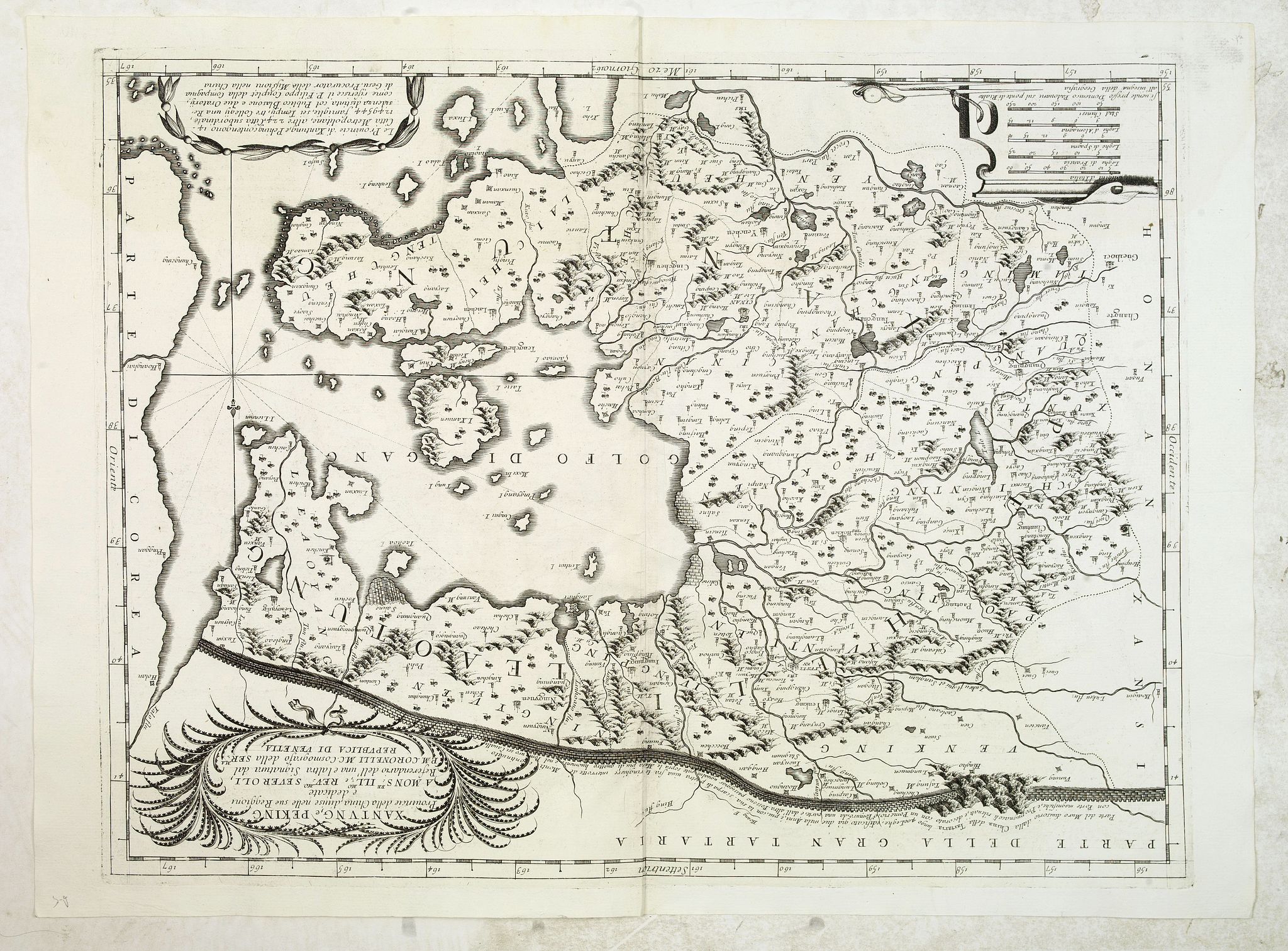 CORONELLI, V.M., Xantung, e Peking Provincie della China, divise sue Regioni . . ., antique map, old maps