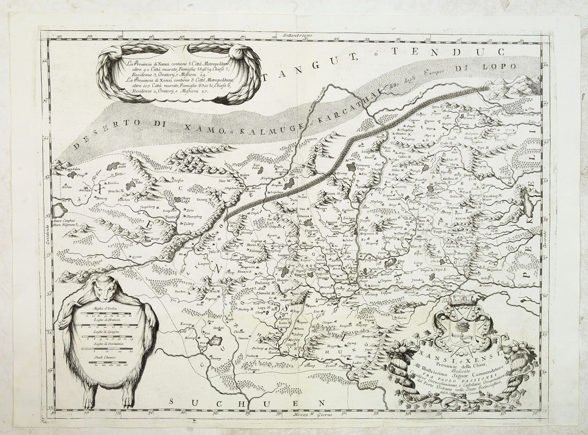 CORONELLI, V.M., Xansi, e Xensi Provincie della China . . ., antique map, old maps