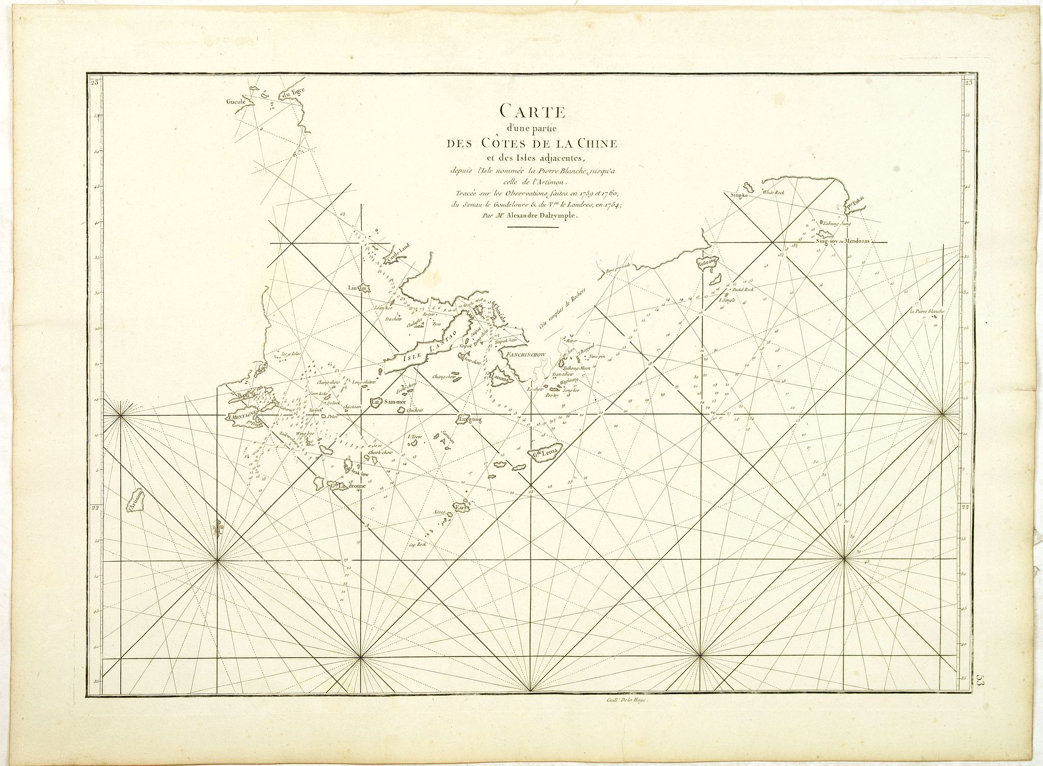 D'APRES DE MANNEVILLETTE / DALRYMPLE, A., Carte d'une partie des Côtes de la Chine et des Isles adjacentes depuis l'Isle nommée la Pierre Blanche, jusqu'à celle de l'Artimon., antique map, old maps