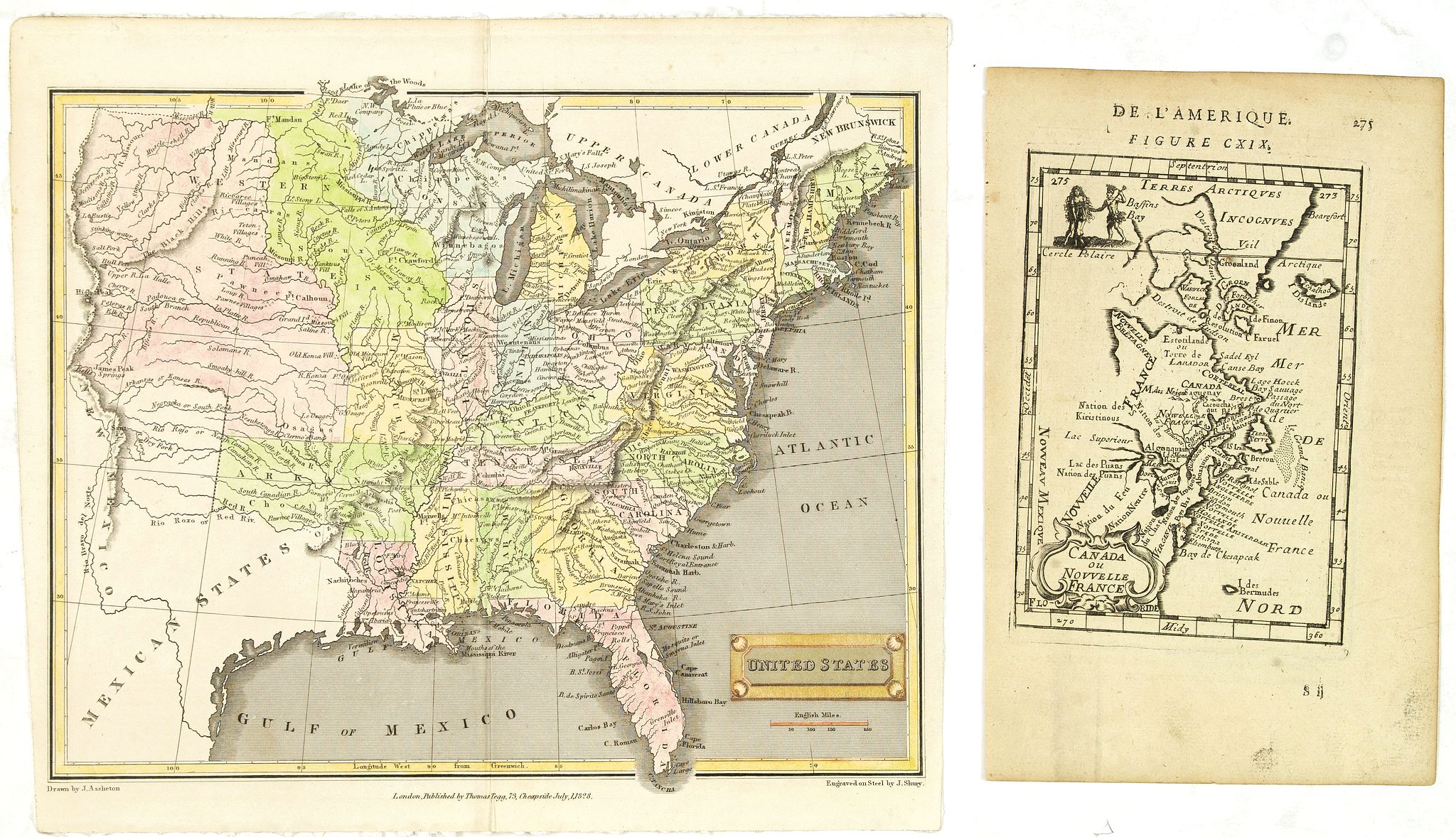 MALLET, A.M. / TEGG, T., Canada ou Nouvelle France. (together with) United States., antique map, old maps