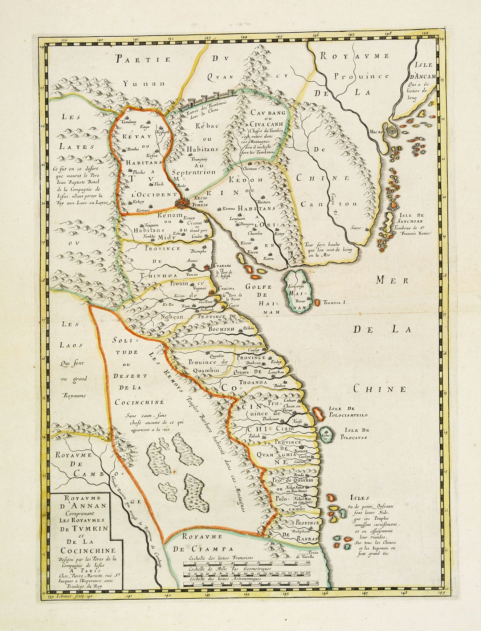 MARIETTE, P., Royaume d'Annan, comprenant les royaumes de Tumkin et de la Cocinchine / désigné par les peres de la Compagnie de Jesus. . ., antique map, old maps