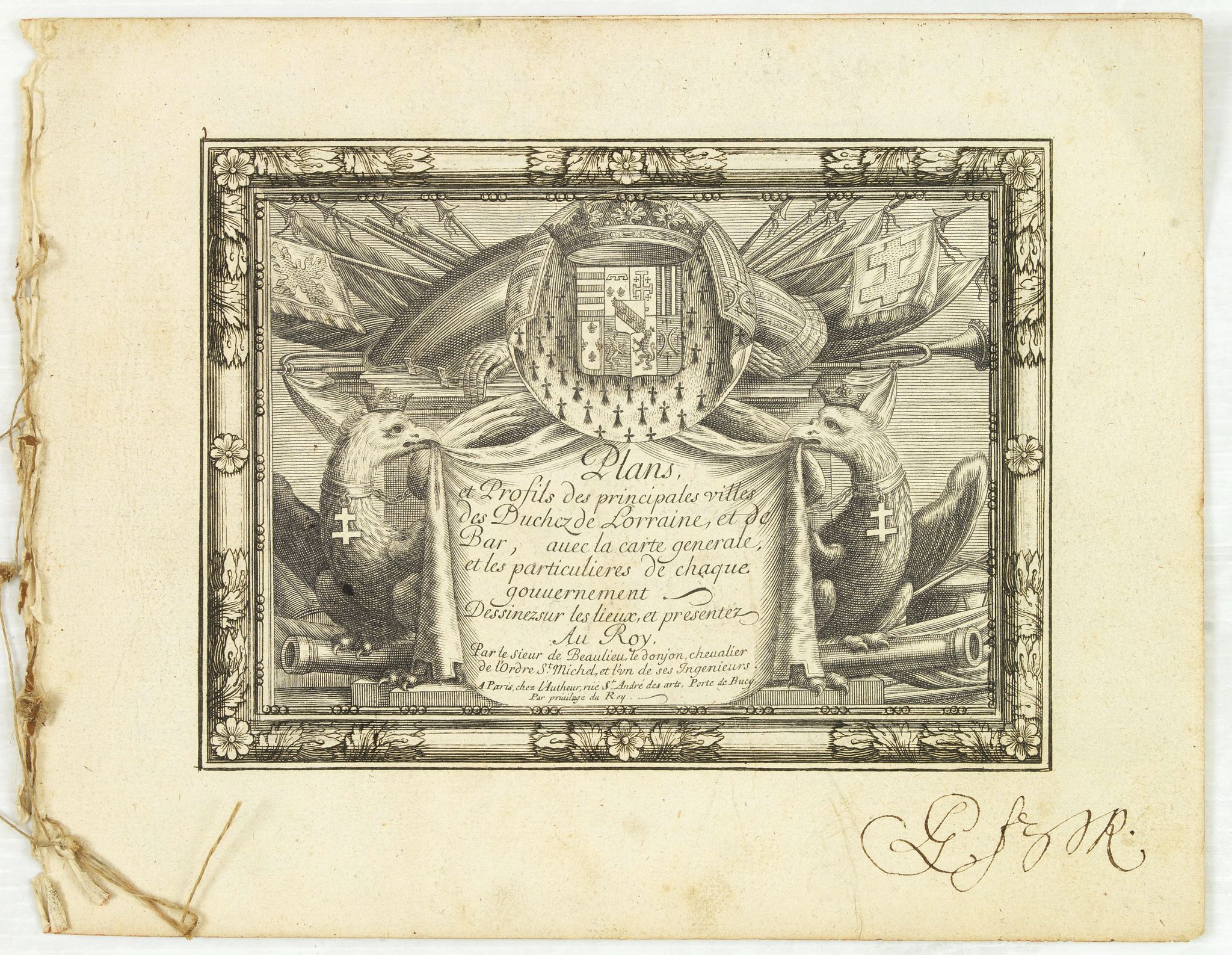 DE BEAULIEU, Ch., (Title page) Plans et Profils des principales Villes des Duchez de Loraine et de Bar. . ., antique map, old maps