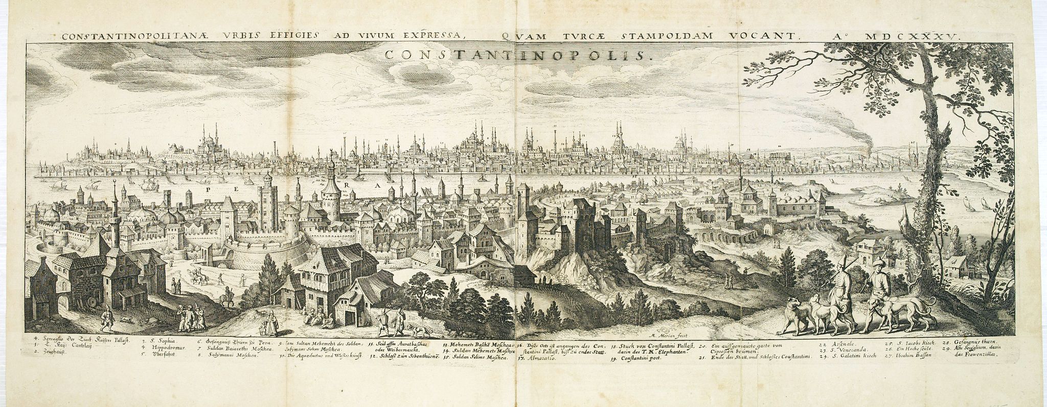 MERIAN, M., Constantinopolitanae urbis effigies ad vivum expressa, quam Turcae Stampoldam vocant. A° MDCXXXV., antique map, old maps