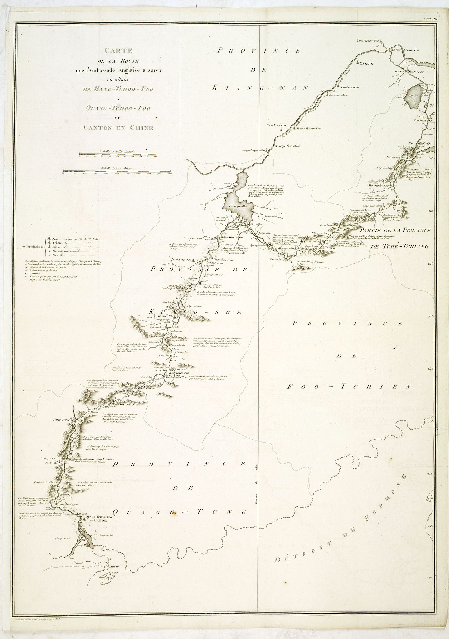 TARDIEU, J.B.P. / STAUNTON, G.L., Carte de la route que l'ambassade Anglaise a suivie en allent de Hang-Tchoo-Foo a Quang-Tchoo-Foo. . ., antique map, old maps