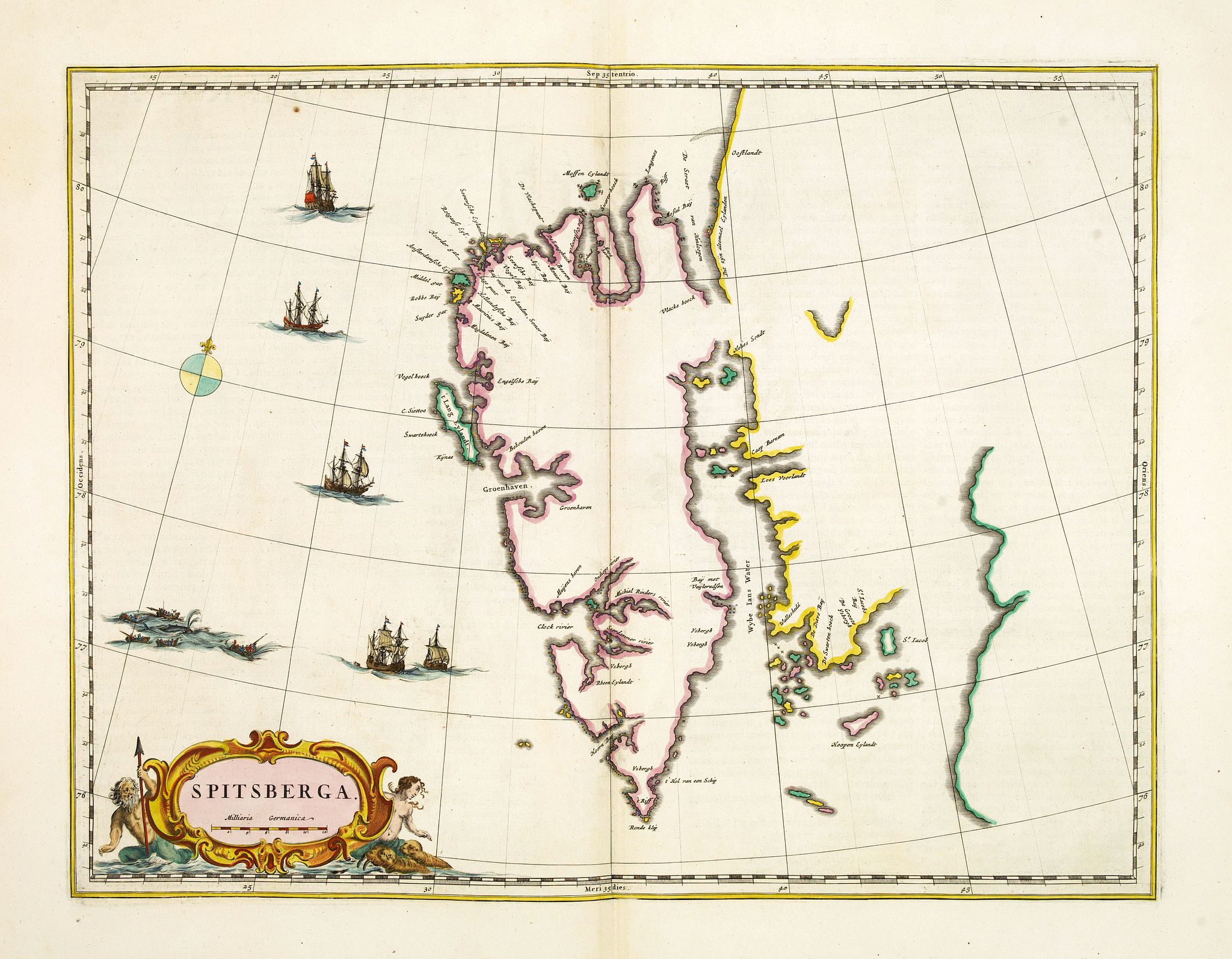 BLAEU, J., Spitsberga., antique map, old maps