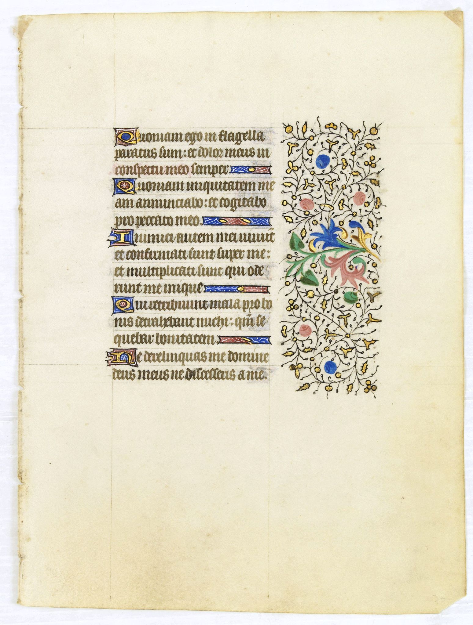 BOOK OF HOURS, Manuscript leaf from a Parisian book of hours, on vellum., antique map, old maps