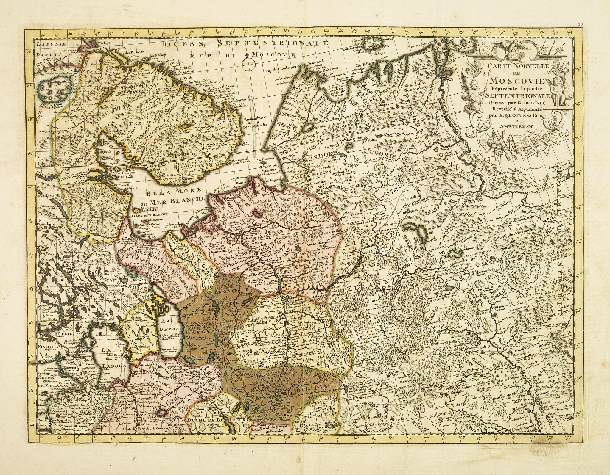 OTTENS, R. / J., Carte nouvelle de Moscovie represente la partie Septentrionale dressée par G.De L'Isle. . ., antique map, old maps