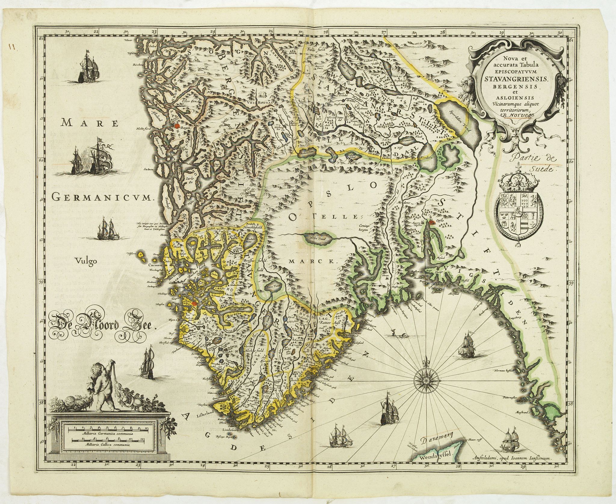 JANSSONIUS, J., Nova et accurata tabula Episcopatuum Stavangriensis, Bergensis et Asloiensis., antique map, old maps