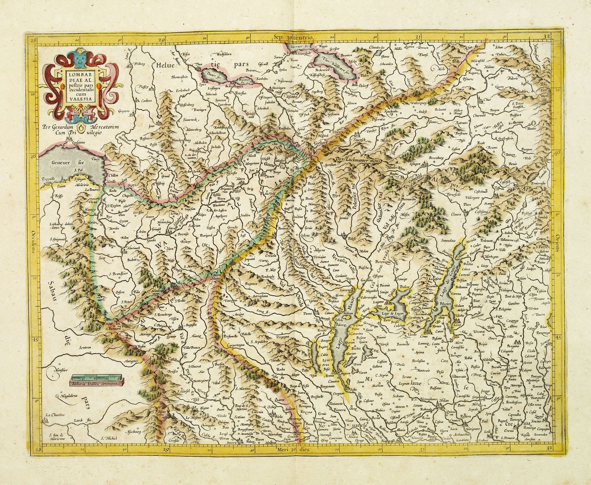 MERCATOR, G. / HONDIUS, J., Lombardiae Alpestris Pars Occidentalis cum Valesia., antique map, old maps