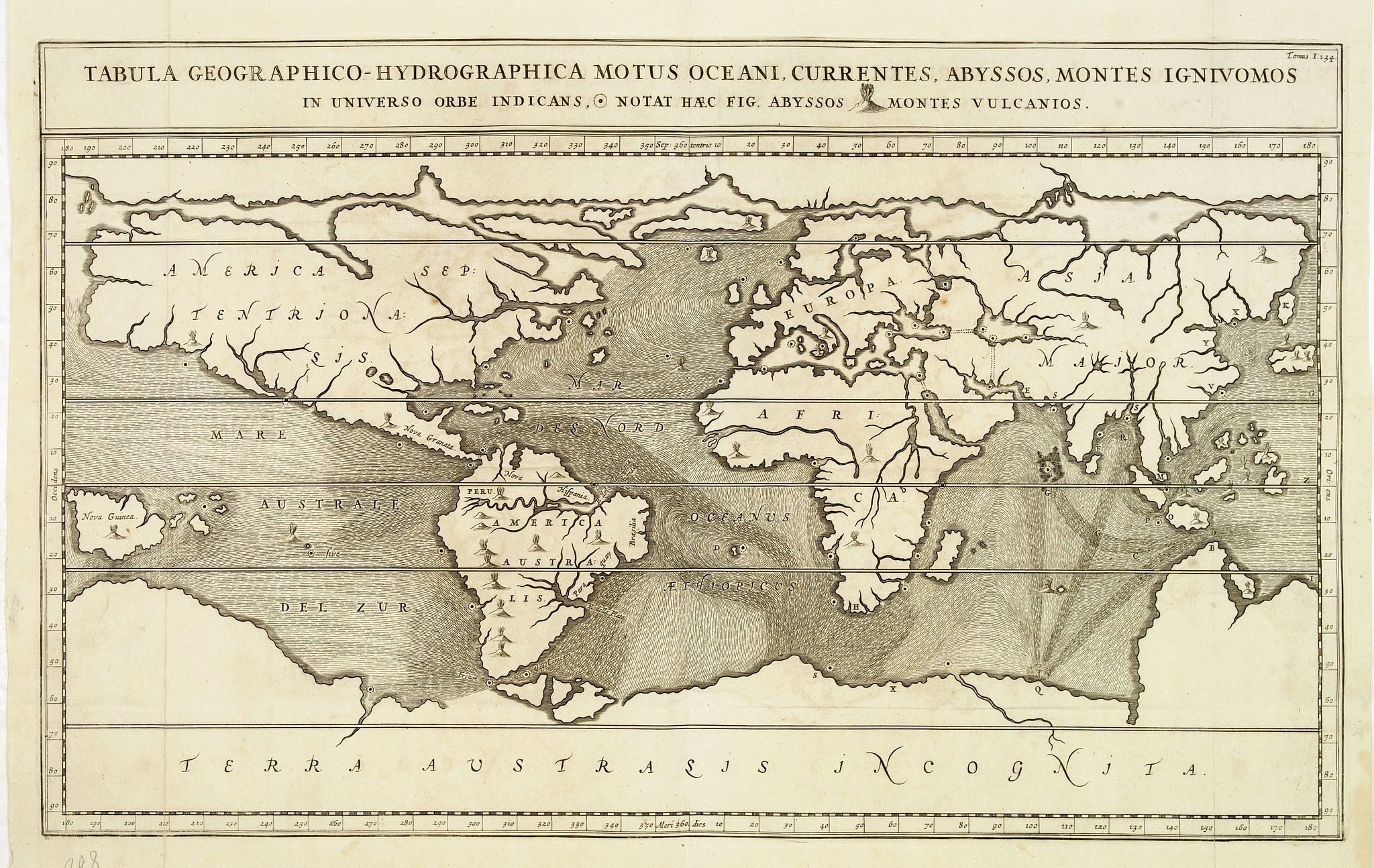 KIRCHER, A., Tabula Geographico-Hydrographica Motus Oceani. . ., antique map, old maps