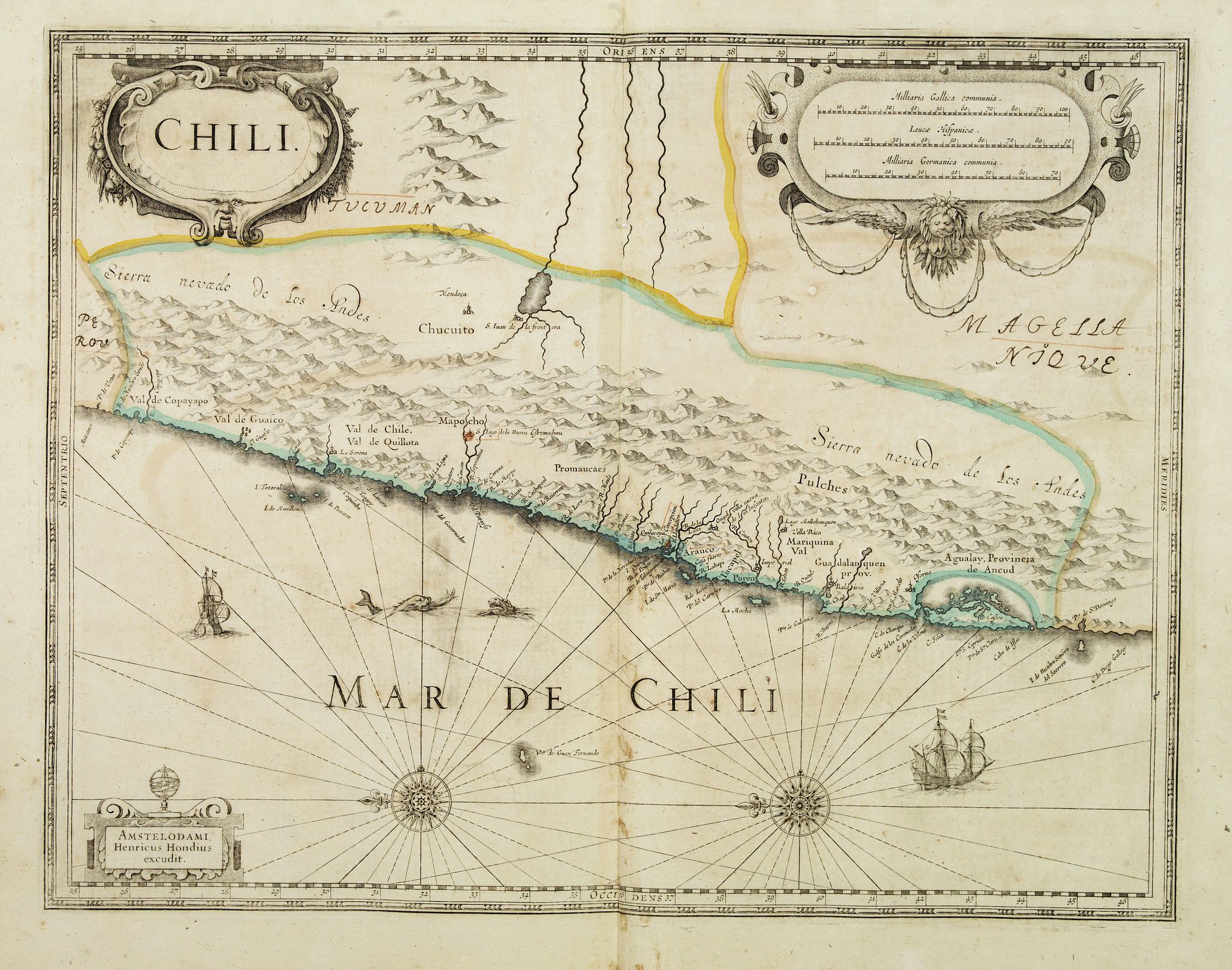 HONDIUS, H., Chili., antique map, old maps