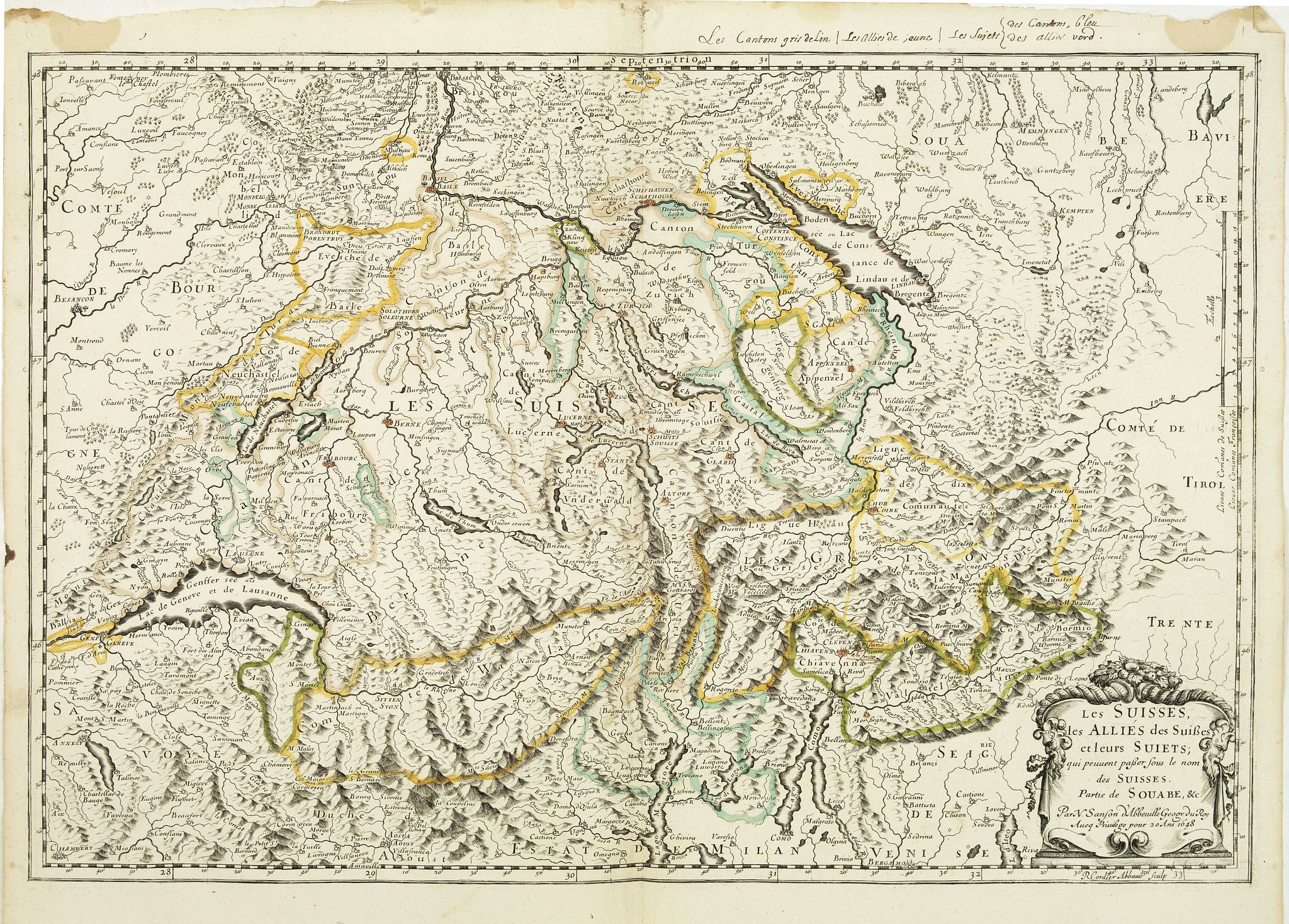 SANSON, N. / MARIETTE, P., Les Suisses les Allies des Suisses et leurs Suiets. . ., antique map, old maps