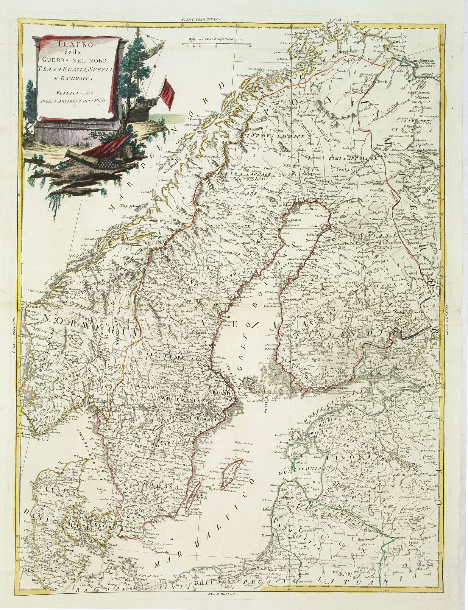 ZATTA, A., Teatro Della Guerra Nel Nord Tra La Russia, Svezia E Danimarca., antique map, old maps