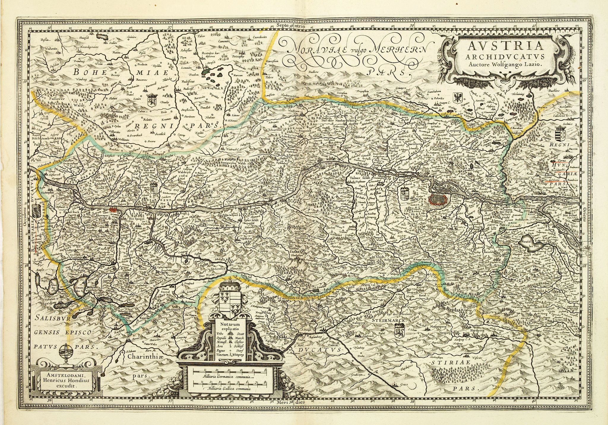HONDIUS, H., Austria Archiducatus auctore Wolfgango Lazio., antique map, old maps
