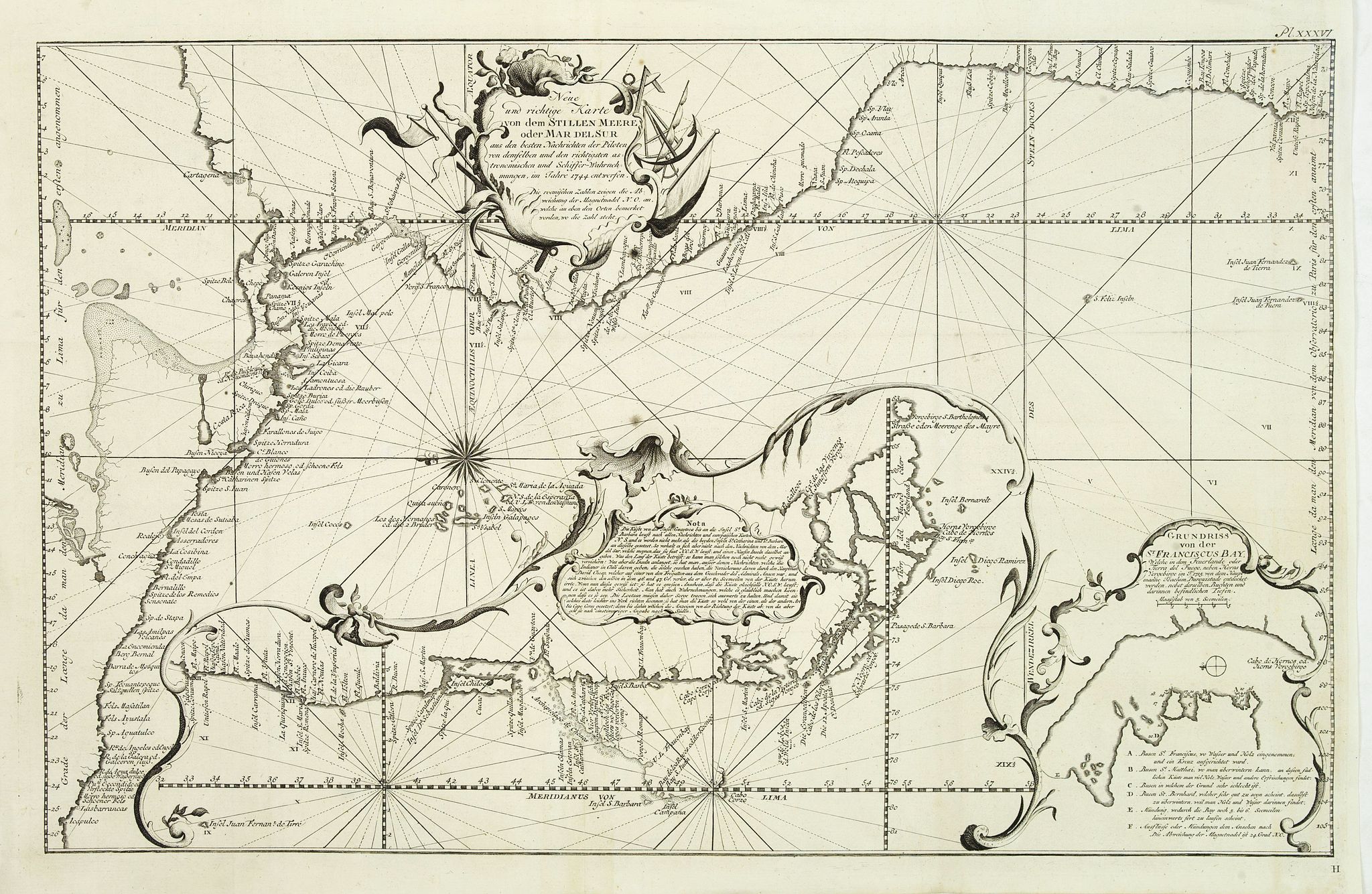 BELLIN, J.N. / ARKSTEE / MERKUS, Neue und richtige Karte von dem Stillen Meere oder Mar der Sur . . . Pl.XXXVI., antique map, old maps