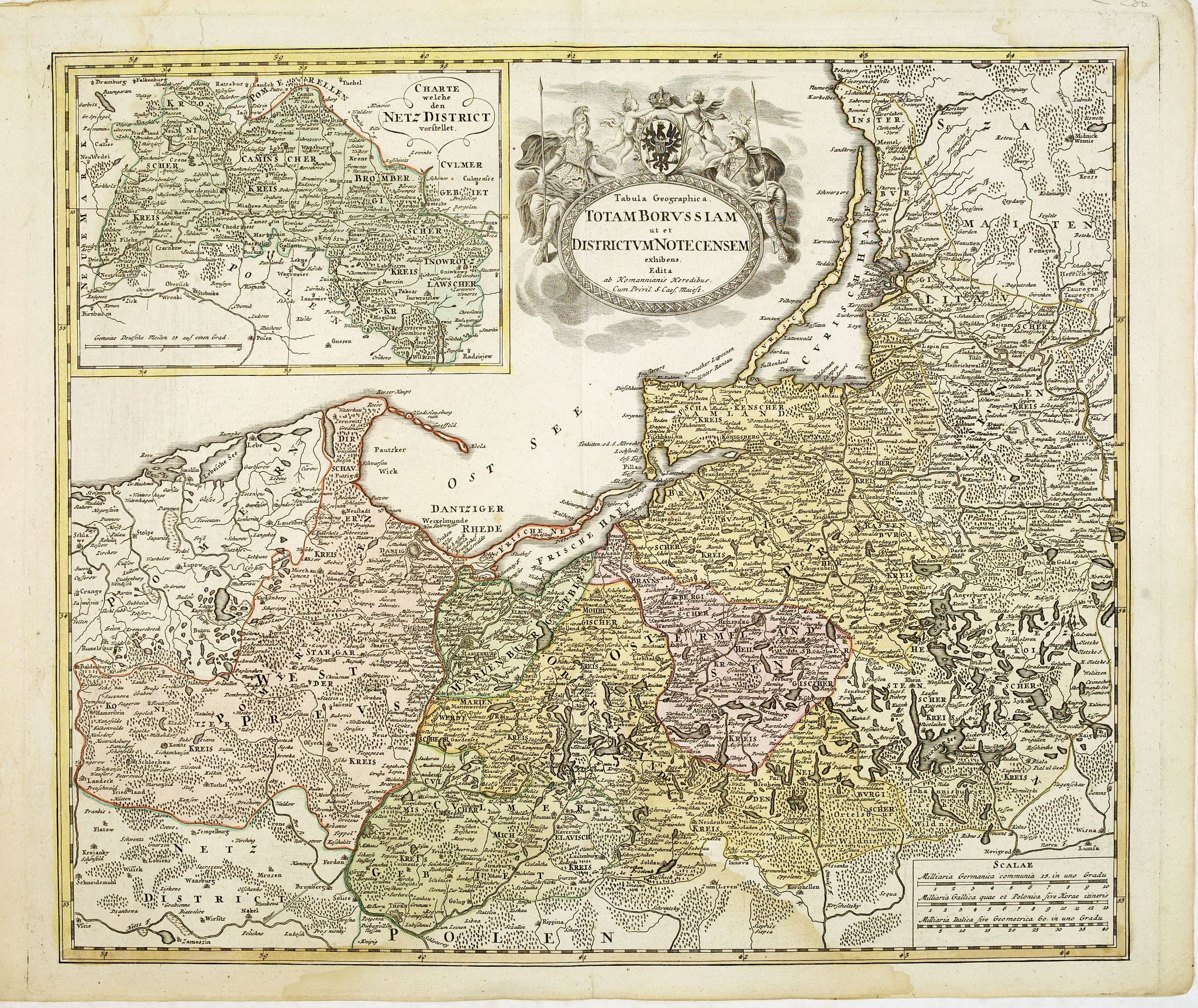HOMANN HEIRS., Tabula geographie a totam Borussiam ut et districtum notecensem exhibens edita. . ., antique map, old maps