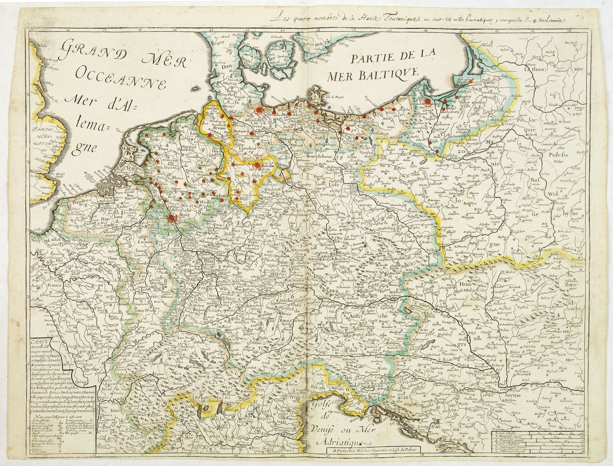 TAVERNIER, M., Carte generalle d'allemaigne nouvellement misse en françois et Ampliffiée de tous les Royaumes. . ., antique map, old maps