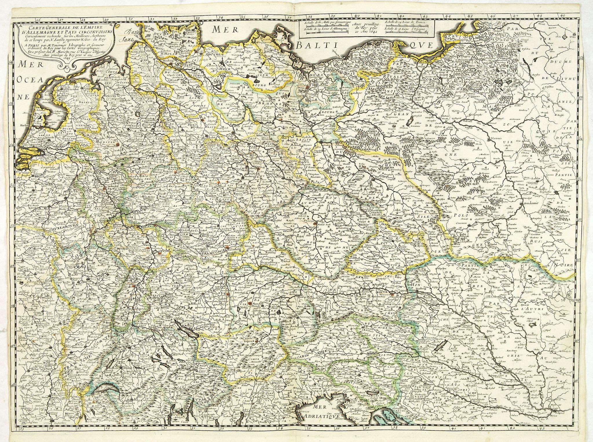 SANSON, N. / TAVERNIER, M. / MARIETTE, P., Carte generale de L'Empire d'Allemagne et pays circonvoisins. . ., antique map, old maps