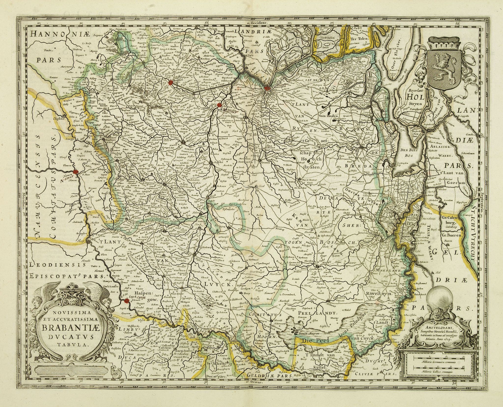 HONDIUS, H., Novissima et Accuratissima Brabantiae Ducatus Tabula., antique map, old maps