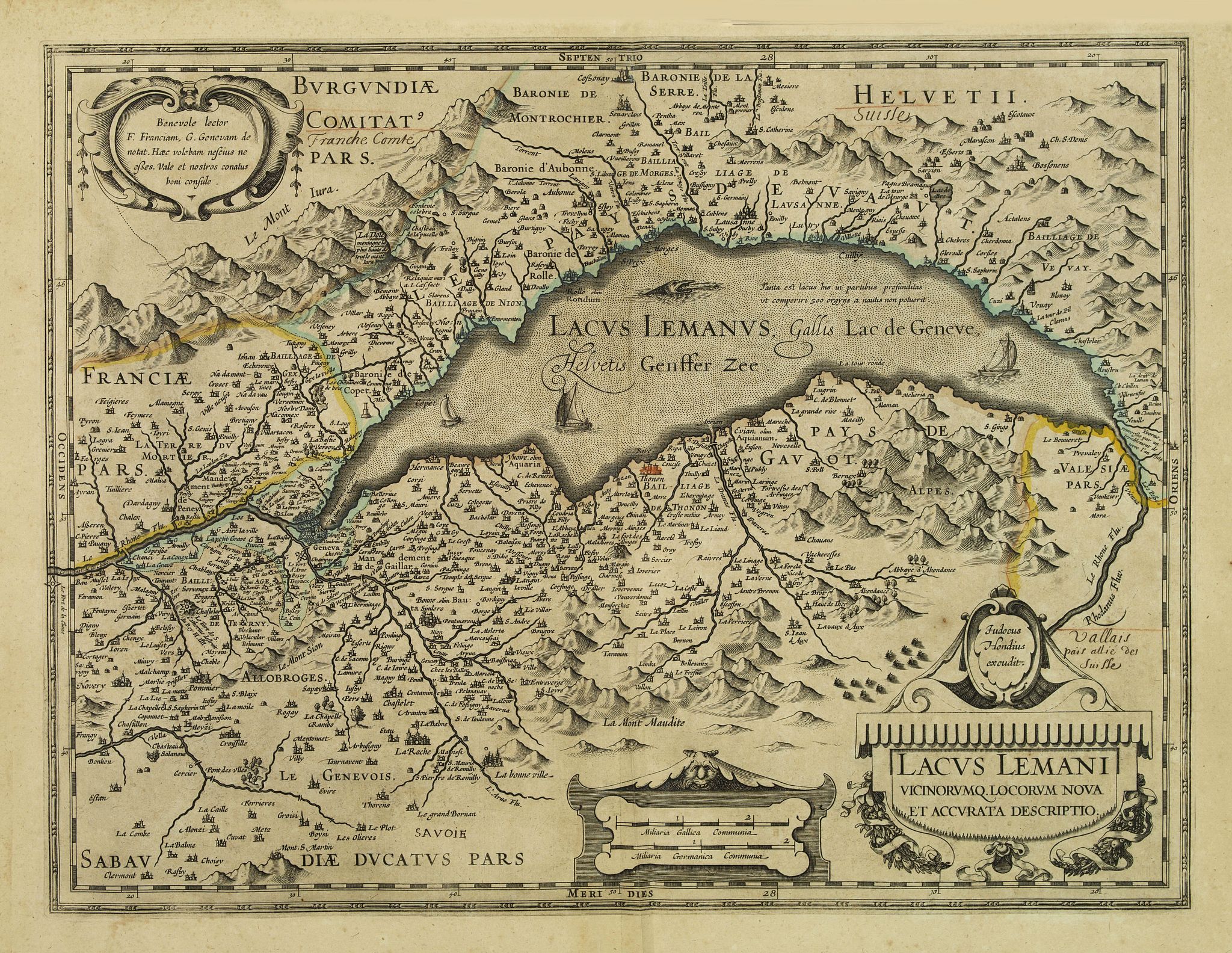HONDIUS, J., Lacus Lemani Vicinorumq. Locorum. . ., antique map, old maps