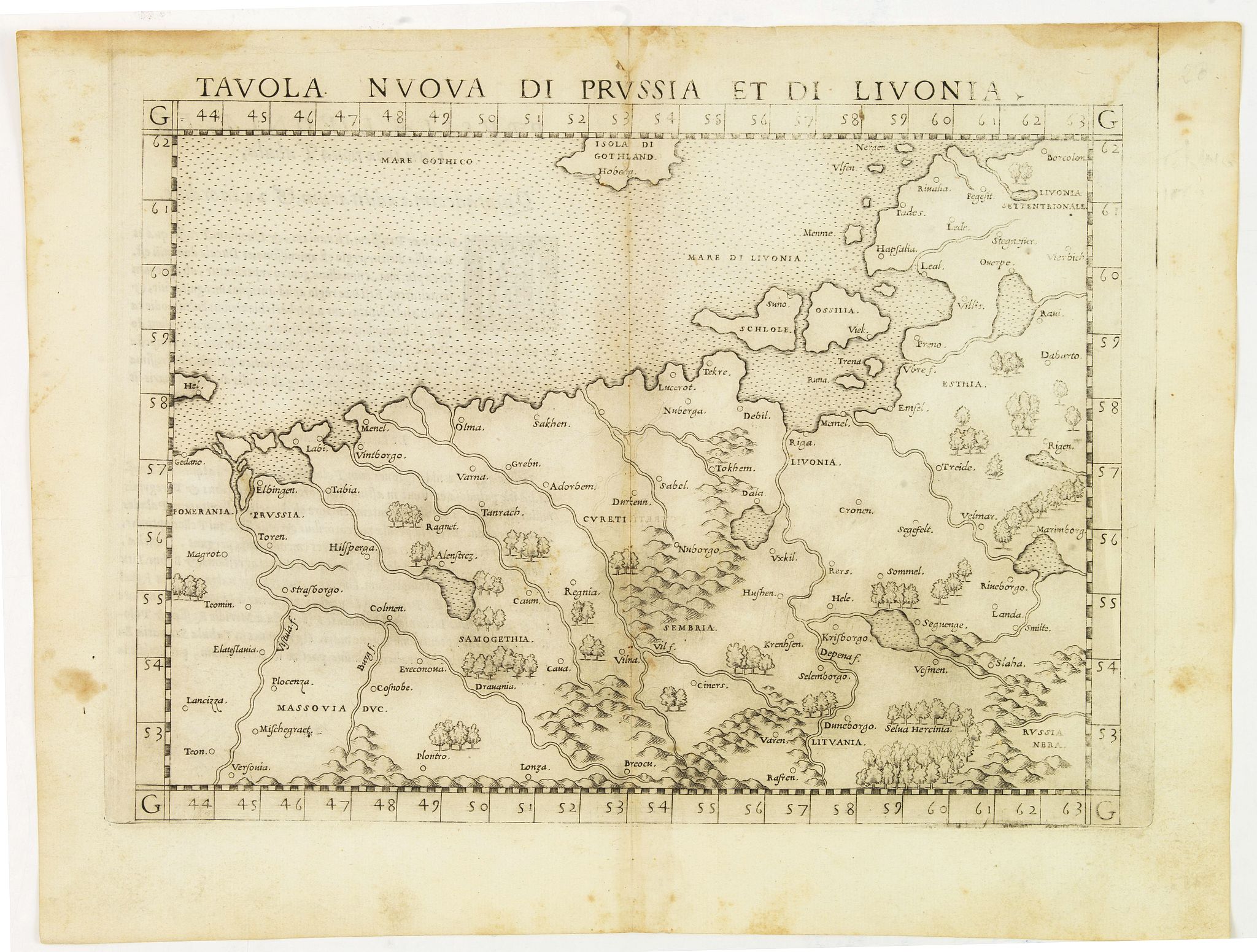 RUSCELLI, G., Tavola nuova di Prussia et di Livonia., antique map, old maps