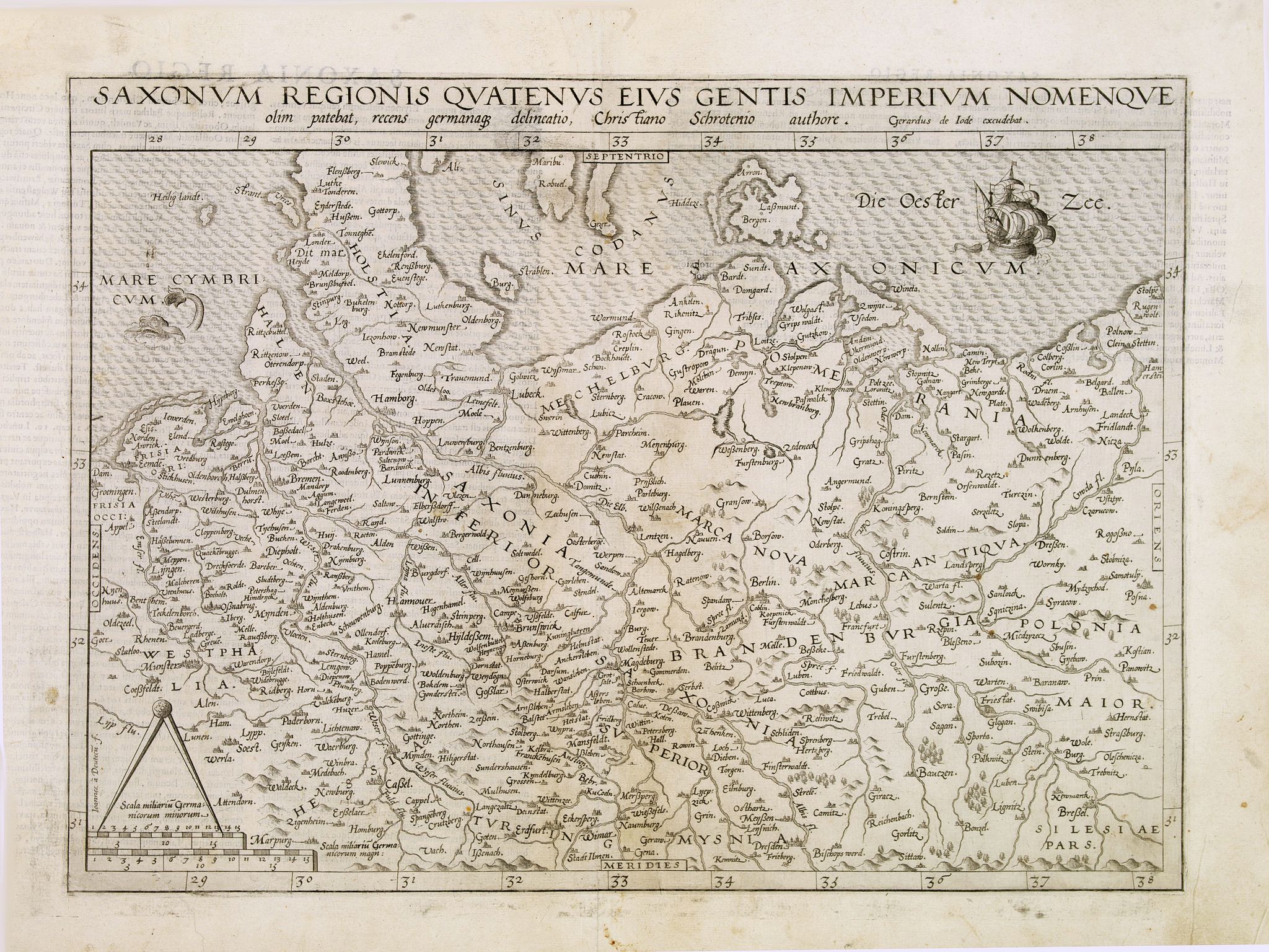 DE JODE, G., Saxonum regionis quatenus eius gentis imperium nomenquqe olim patebat, recens germanaque delineatio. . ., antique map, old maps