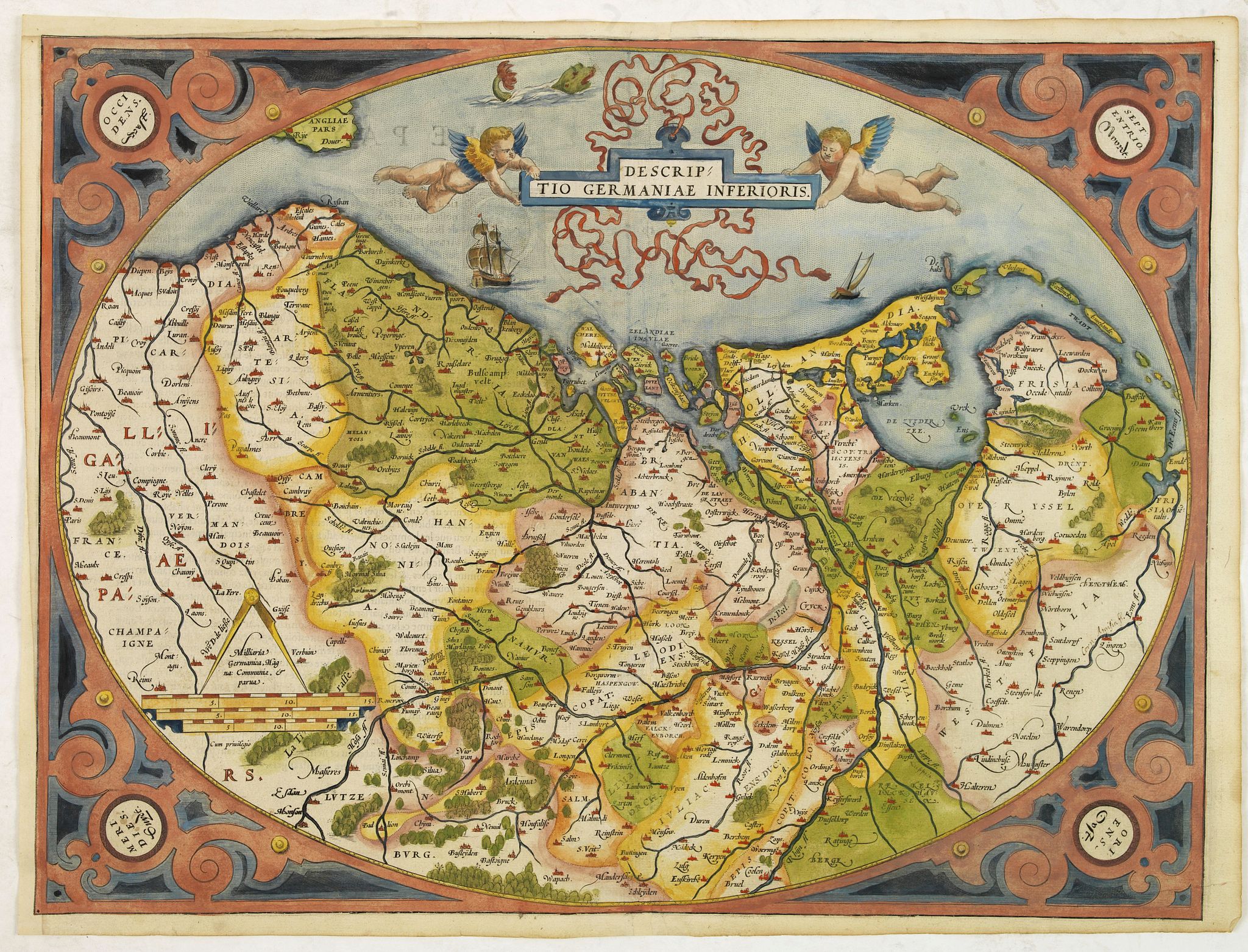 ORTELIUS, A., Descriptio Germaniae Inferioris., antique map, old maps