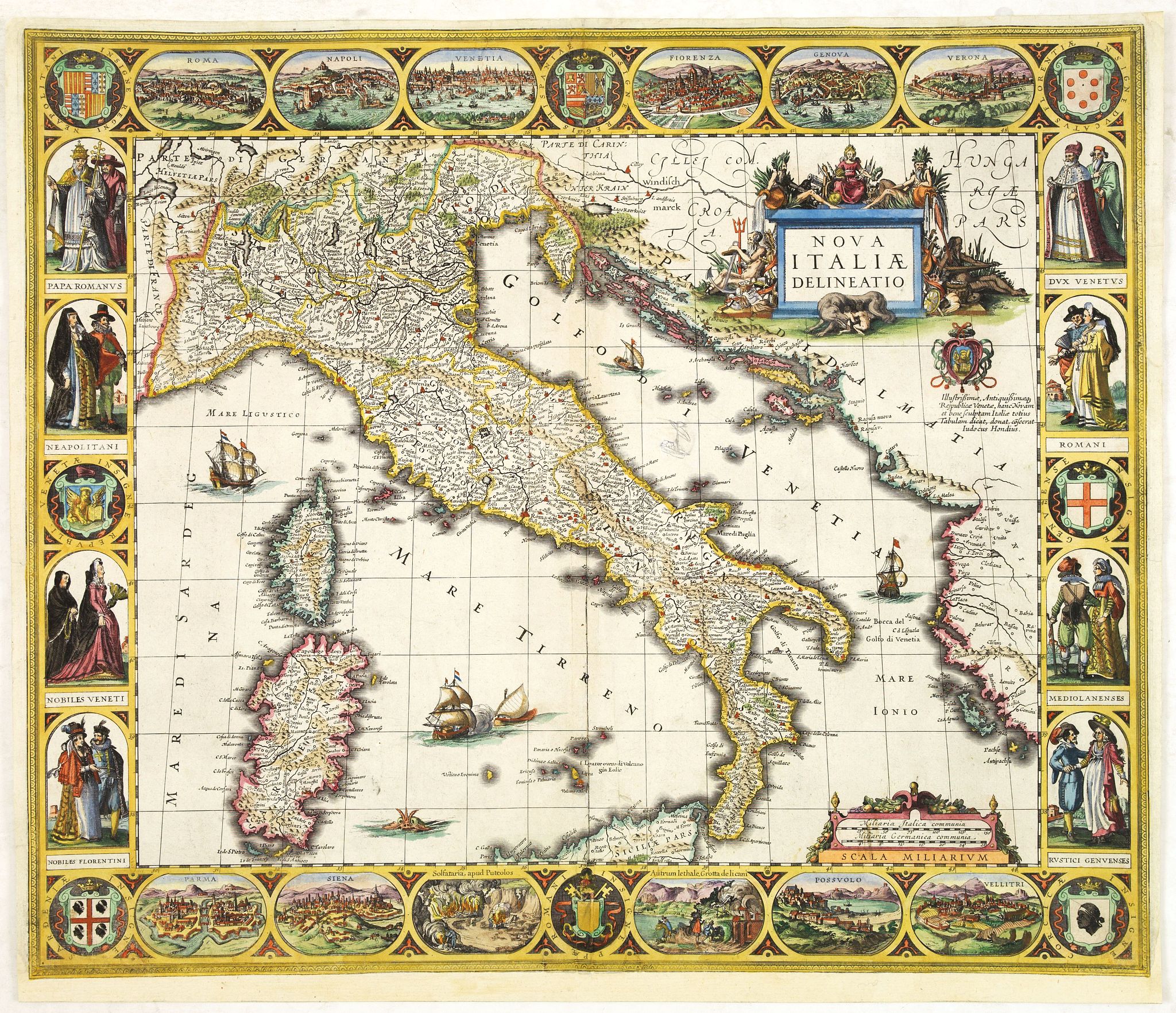 HONDIUS, J., Nova Italiae delineatio., antique map, old maps