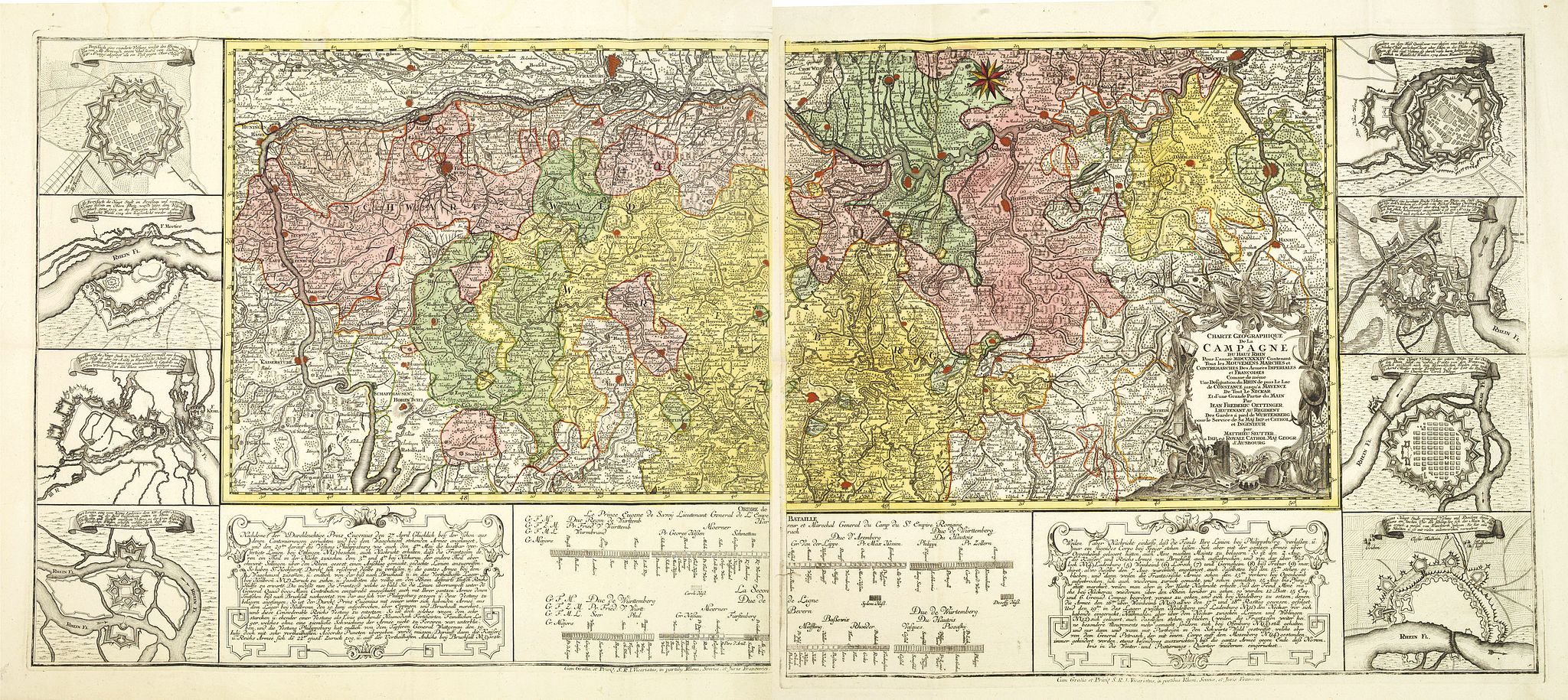 SEUTTER, M., Carte géographique de la campagne du Haut Rhin pour l'année MDCCXXXIV contenant tous les mouvements marches et contremarches des armées. . ., antique map, old maps