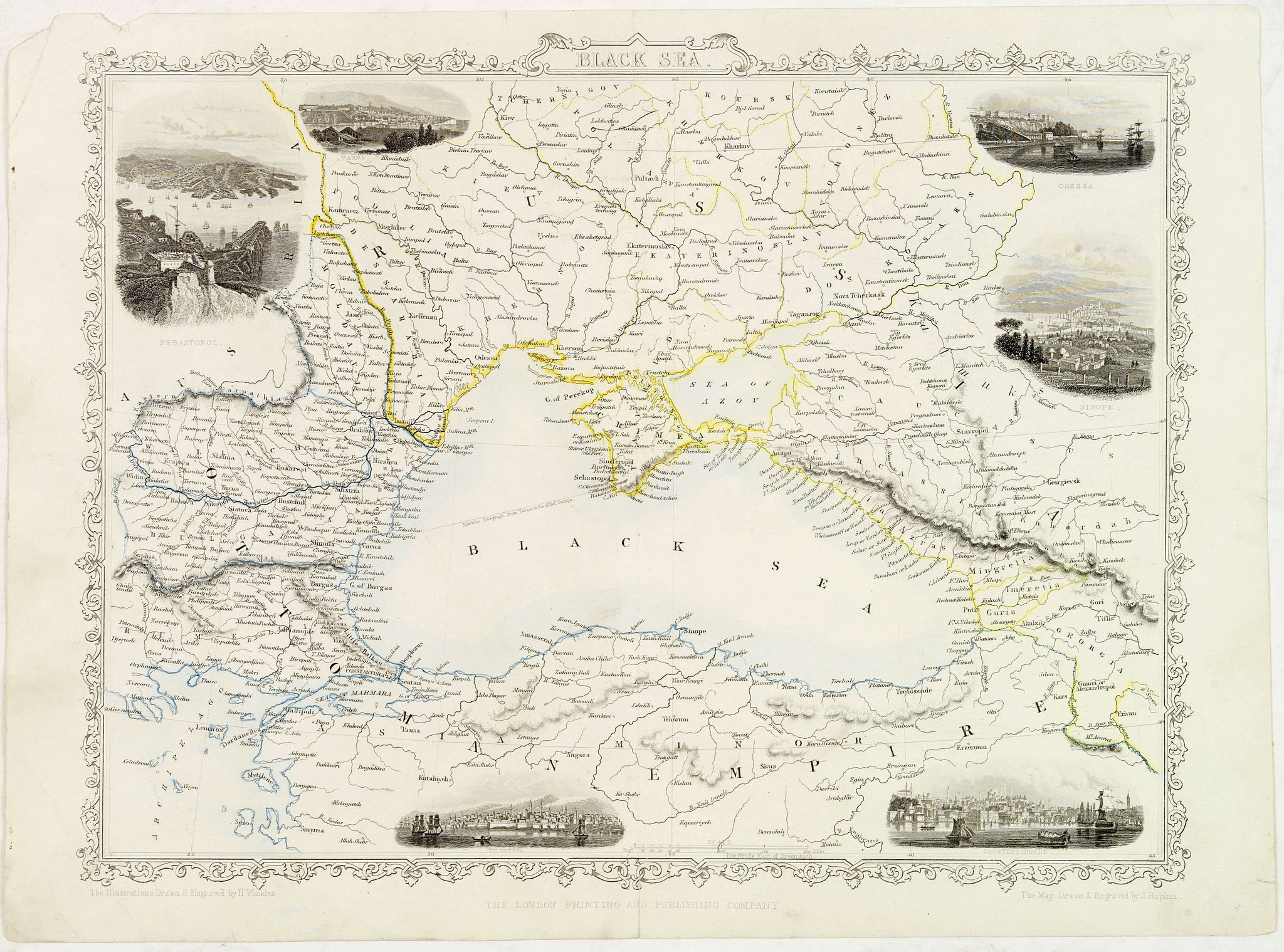 TALLIS, J., Black Sea., antique map, old maps