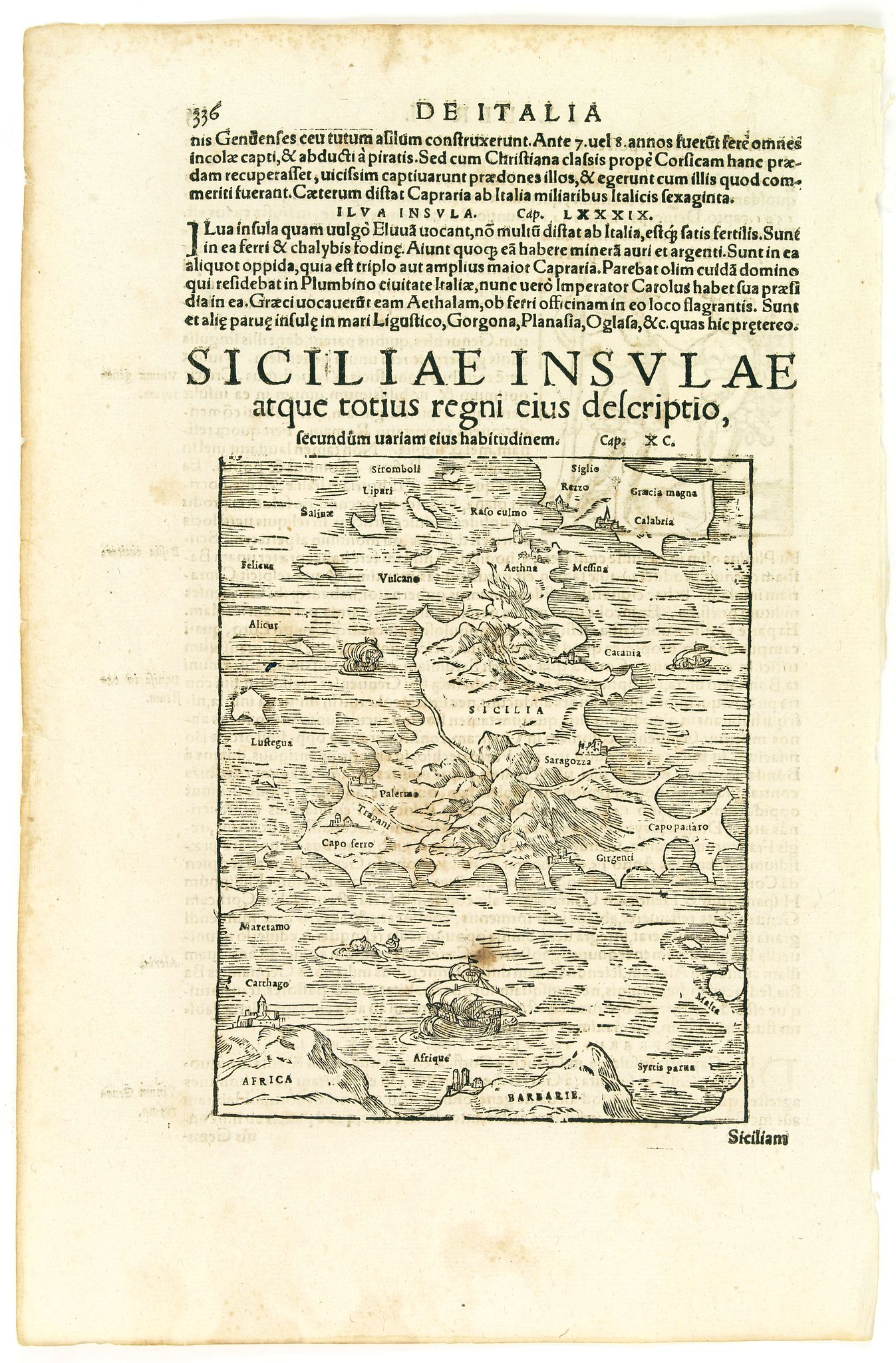 MÜNSTER, S., Siciliae insulae atque totius regni eius descriptio, secundum uarium eius habitudinem., antique map, old maps