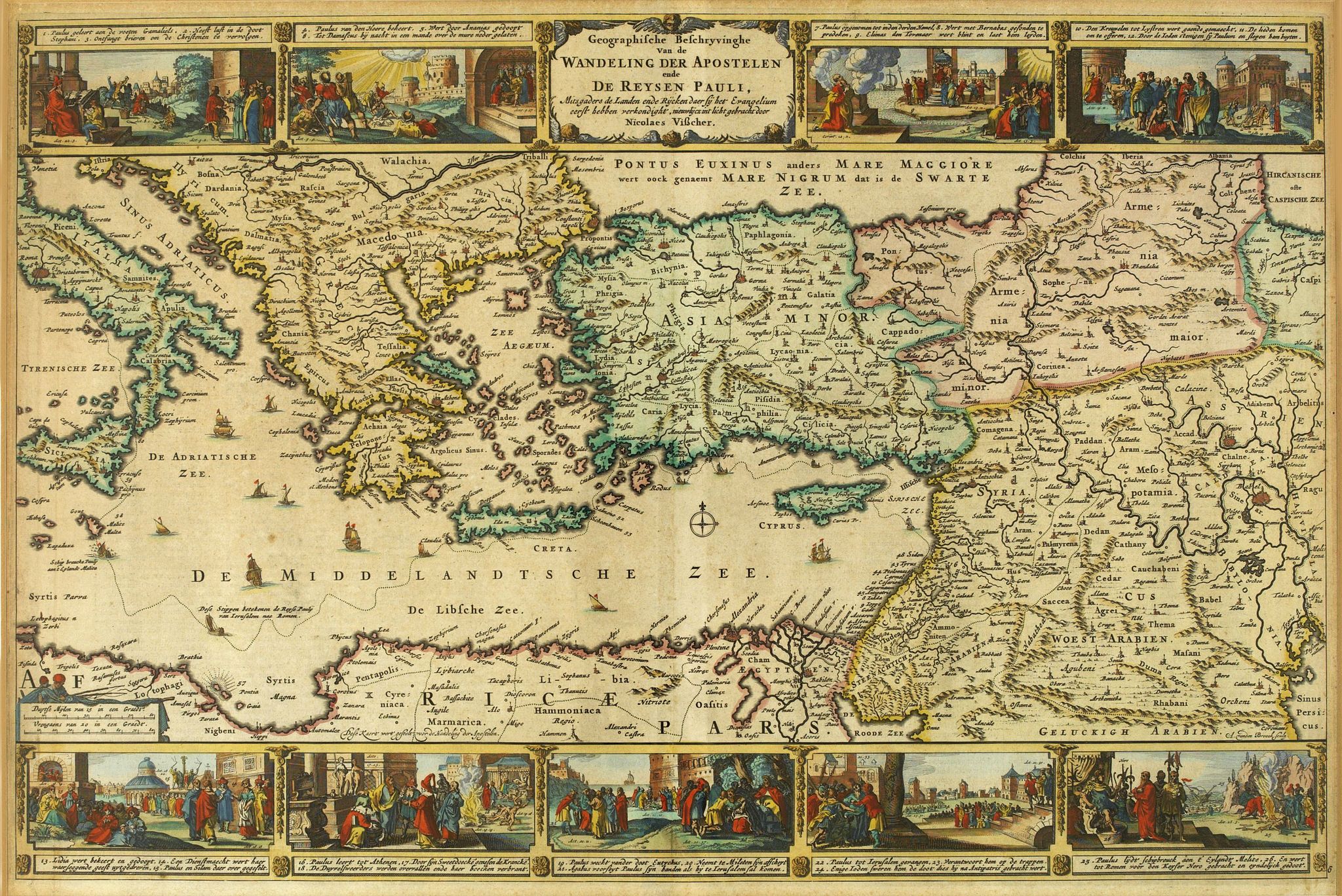 VISSCHER, N., Geographische Beschryvinghe van de Wandeling der Apostelen ende De Reysen Pauli. . ., antique map, old maps