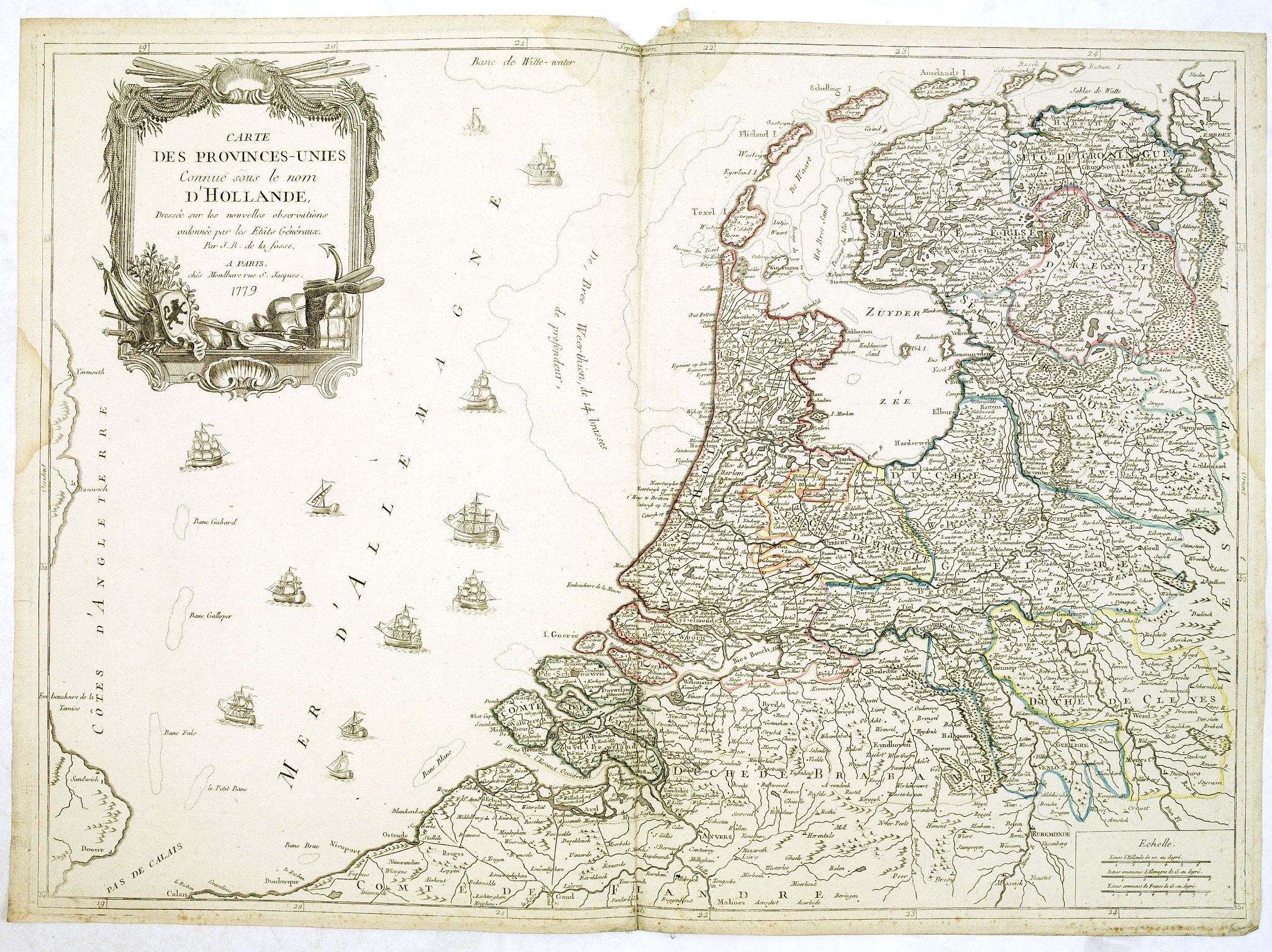 MONDHARE, J.L., Carte des provinces-unies connue sous le nom d'Hollande dressée sur les nouvelles observations ordonnée par les etats généraux par J. B. de la Fosse. . . 1779, antique map, old maps