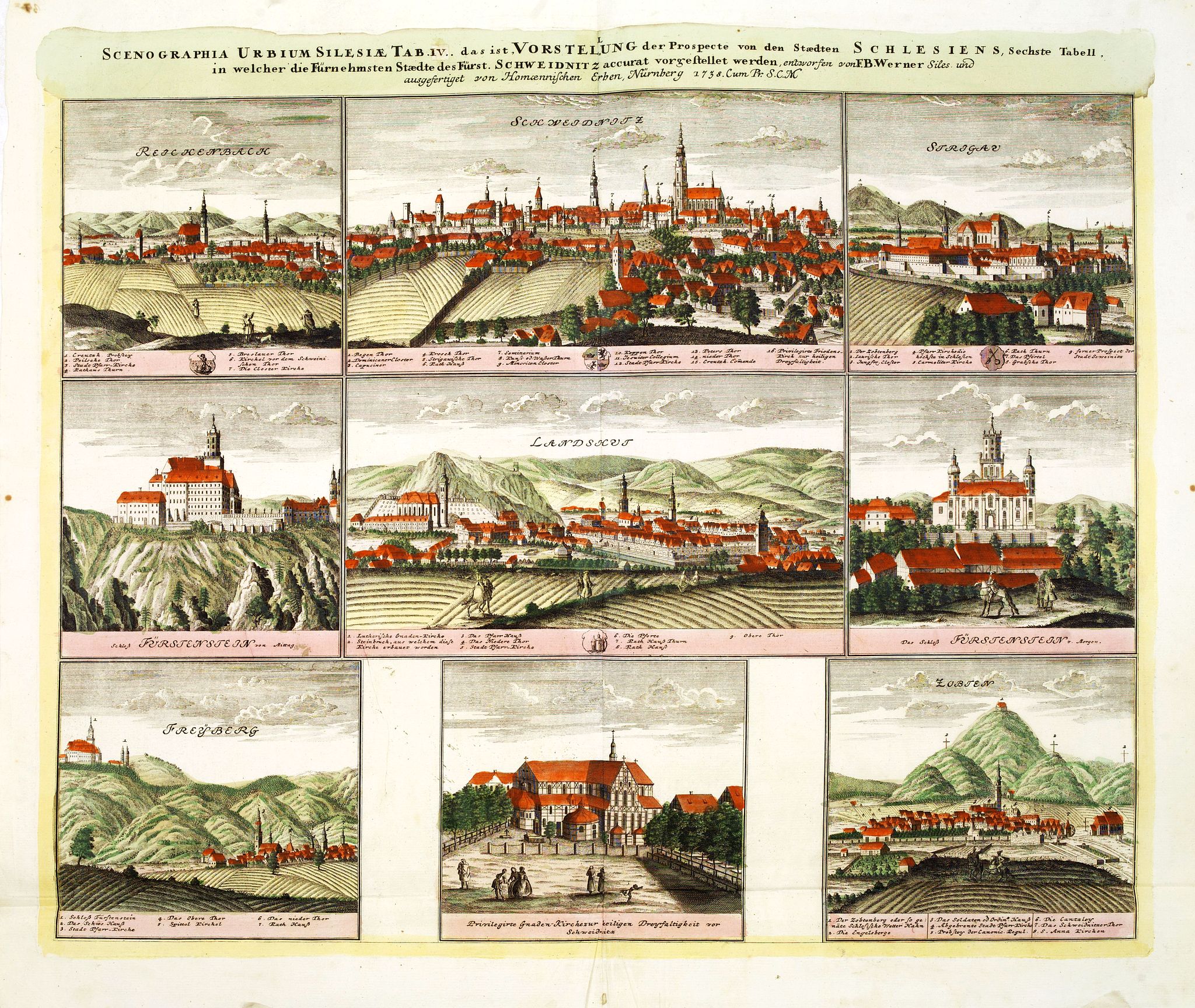 HOMANN HEIRS., Scenographia Urbium Silesiae, Tab IV. / Prospect der Stadte Schlesiens Sechste Tabell. . . Schweidnitz. . ., antique map, old maps