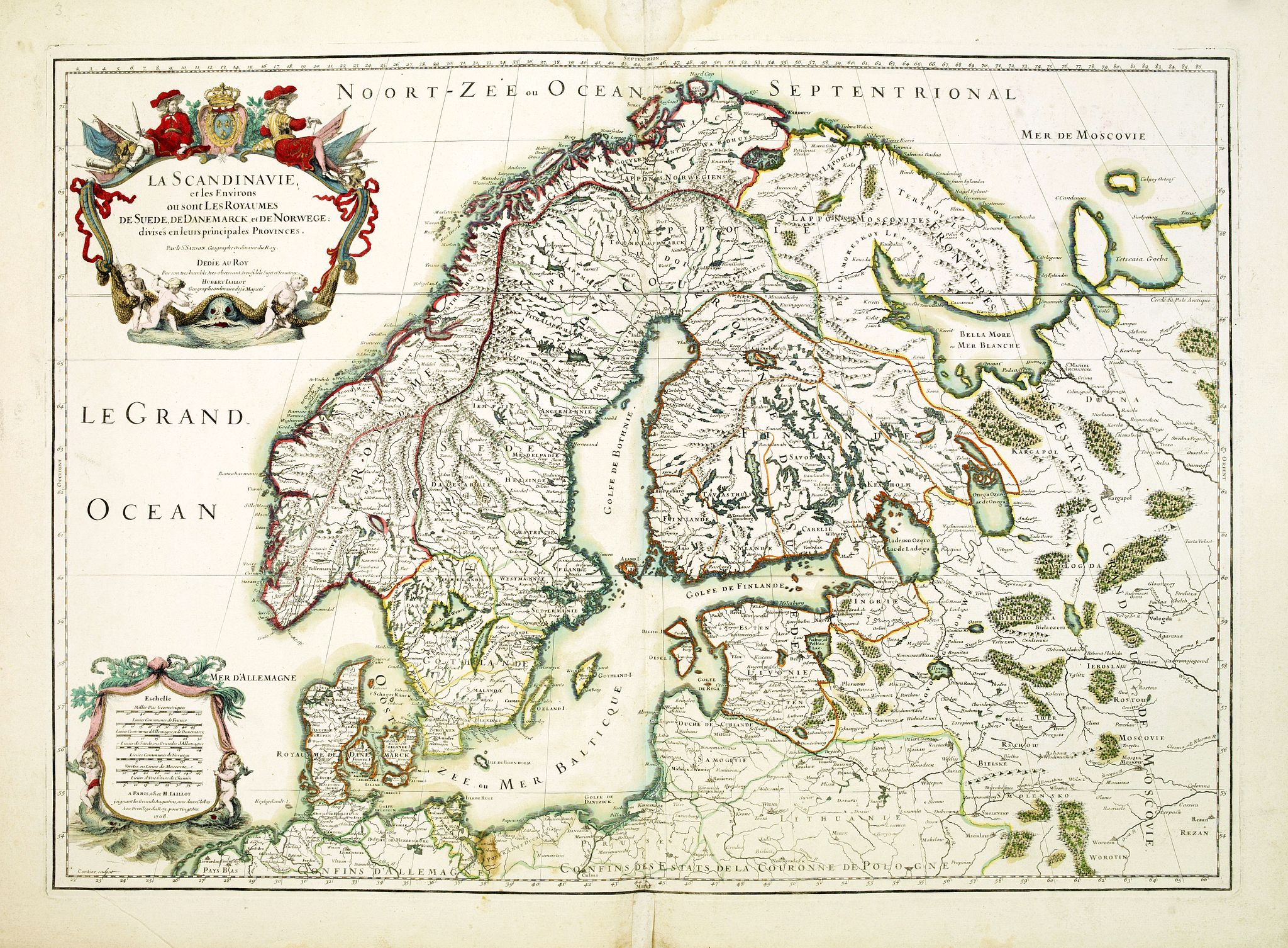 JAILLOT, A.H., La Scandinavie et les Environs où sont les Royaumes., antique map, old maps
