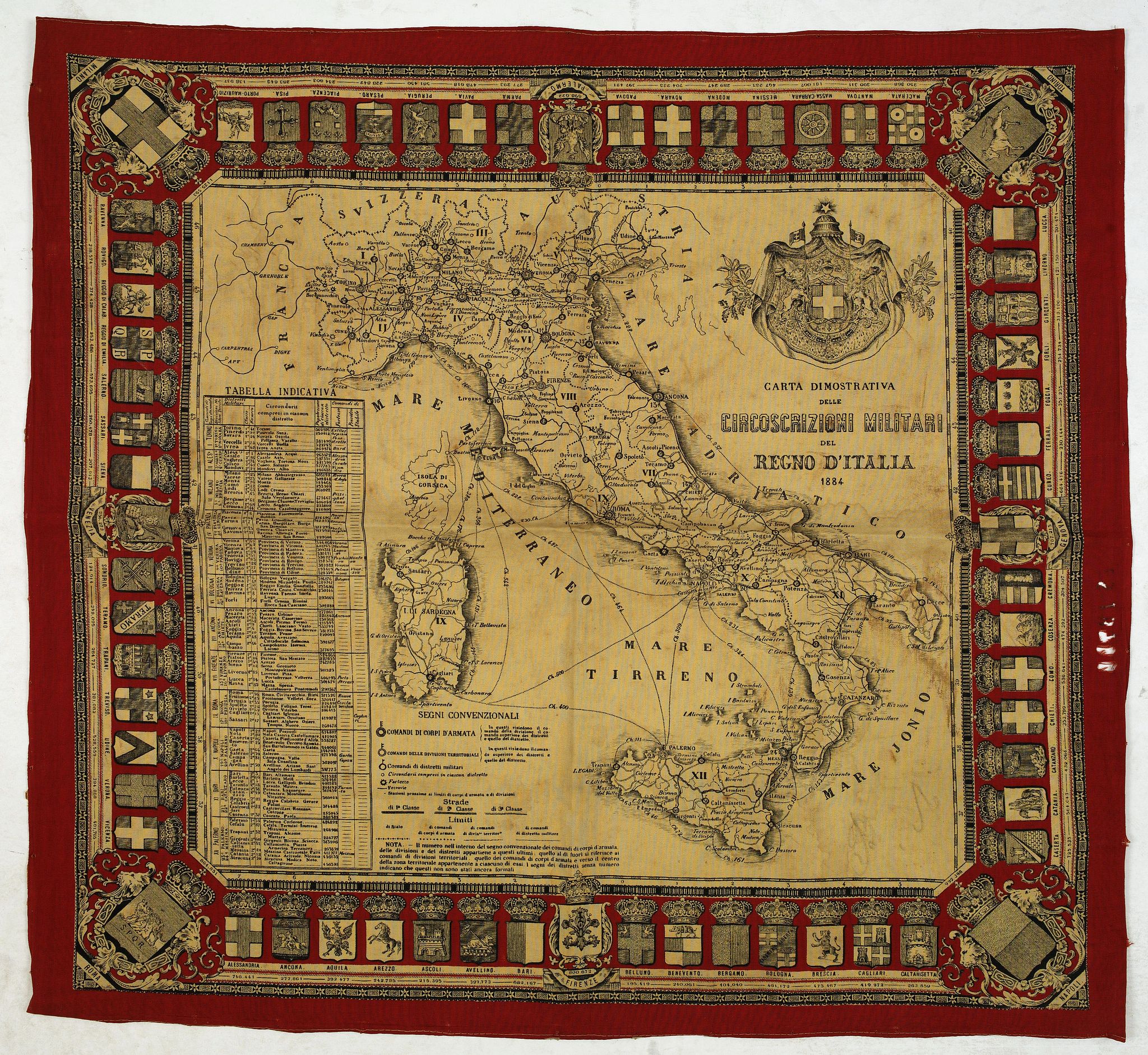 ANONYMOUS, Carta dimostrativa delle Circoscrizioni Militari del Regno d'Italia 1884, antique map, old maps