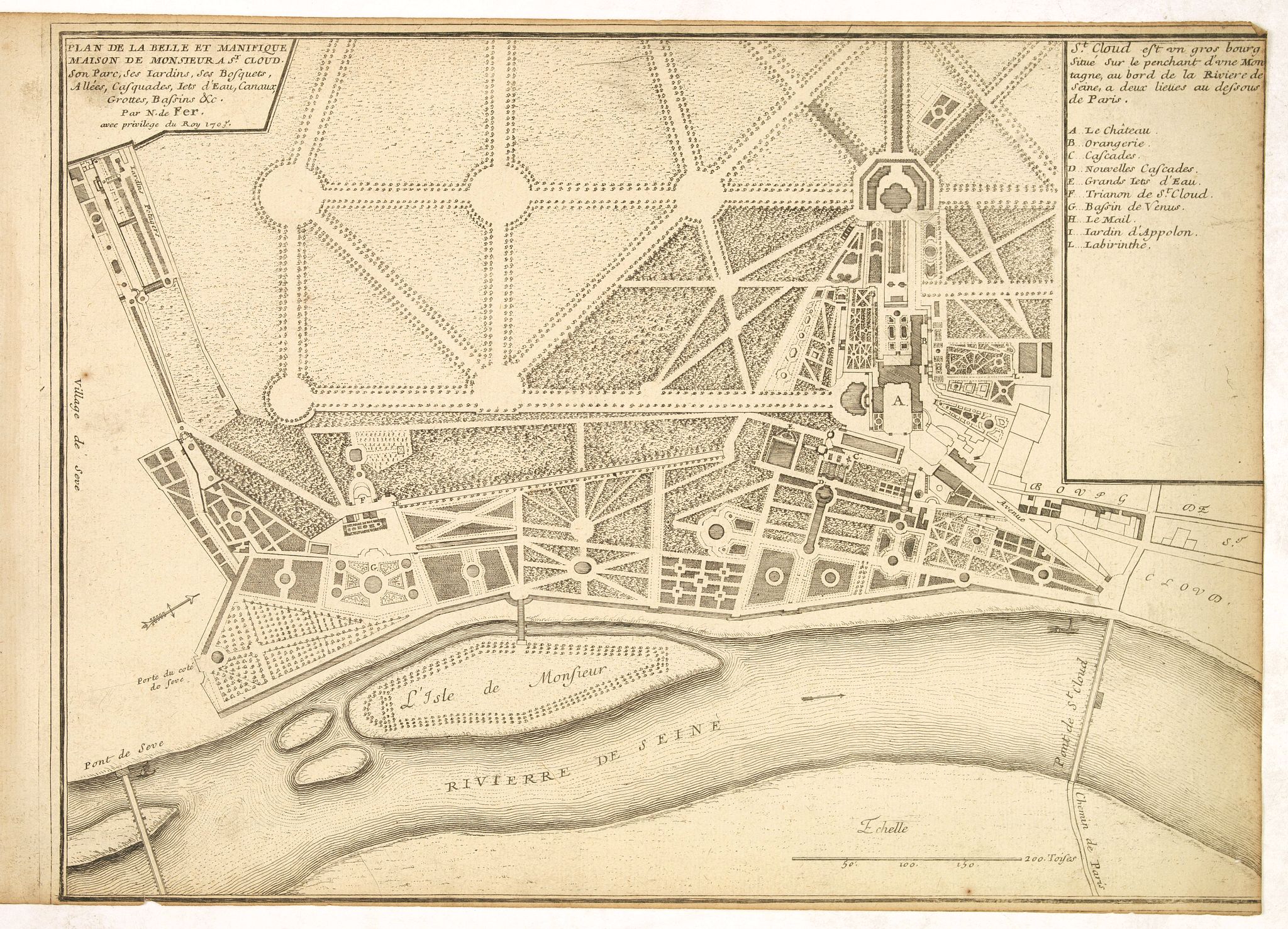 De FER, N., Plan de la belle et magnifique maison de Monsieur à St Cloud. . ., antique map, old maps